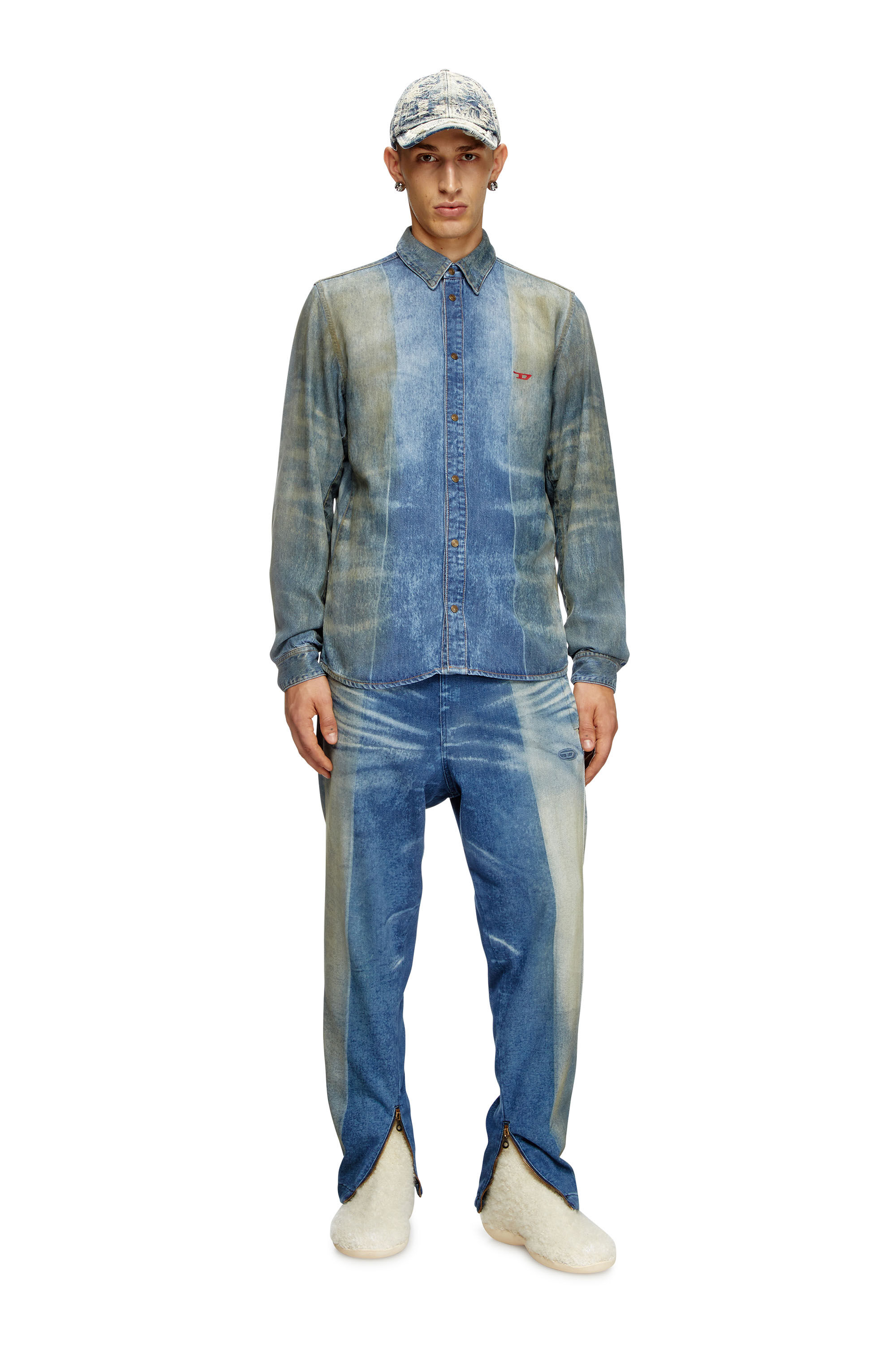 Diesel - D-FITTY-FSF, Camicia in denim con motivo solarizzato Uomo in Blu - 1