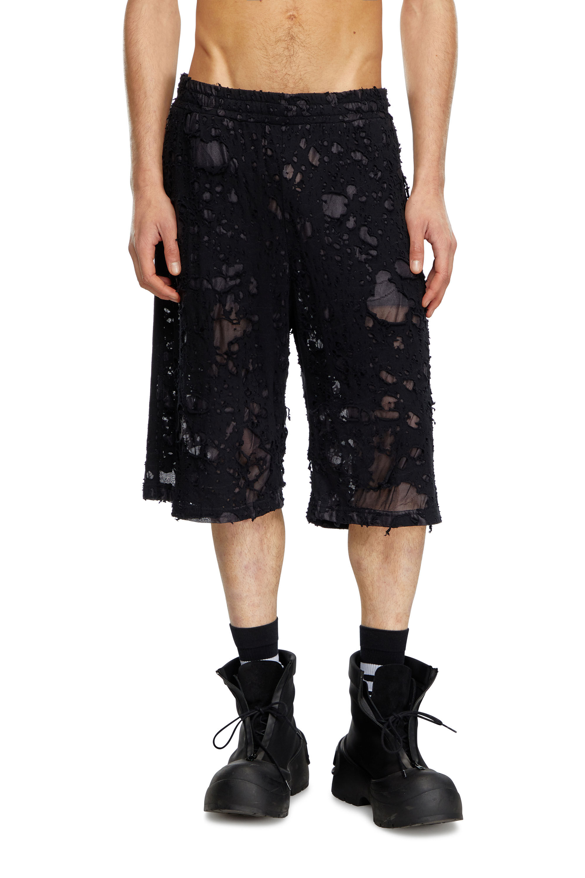 Men's Layered shorts with burn-out finish | Black | Diesel IT