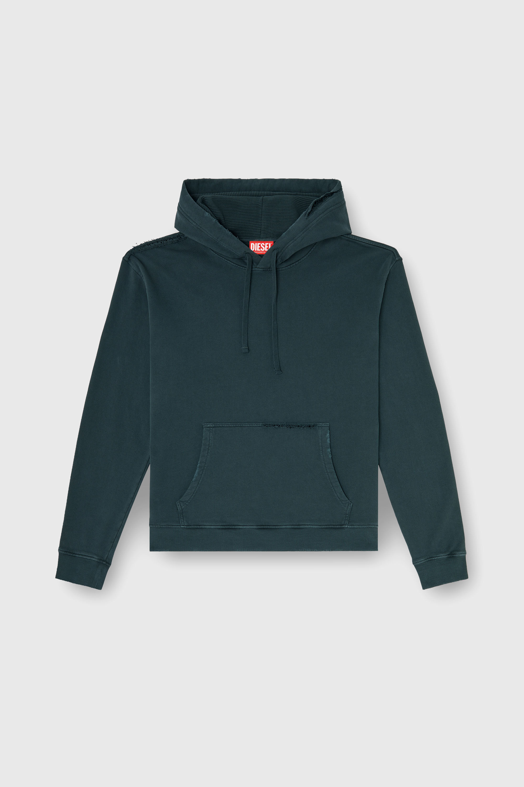 Diesel - S-NORM-HOOD-CRYSTALS, Hoodie con strappi e dettagli in cristallo Uomo in Verde - 2