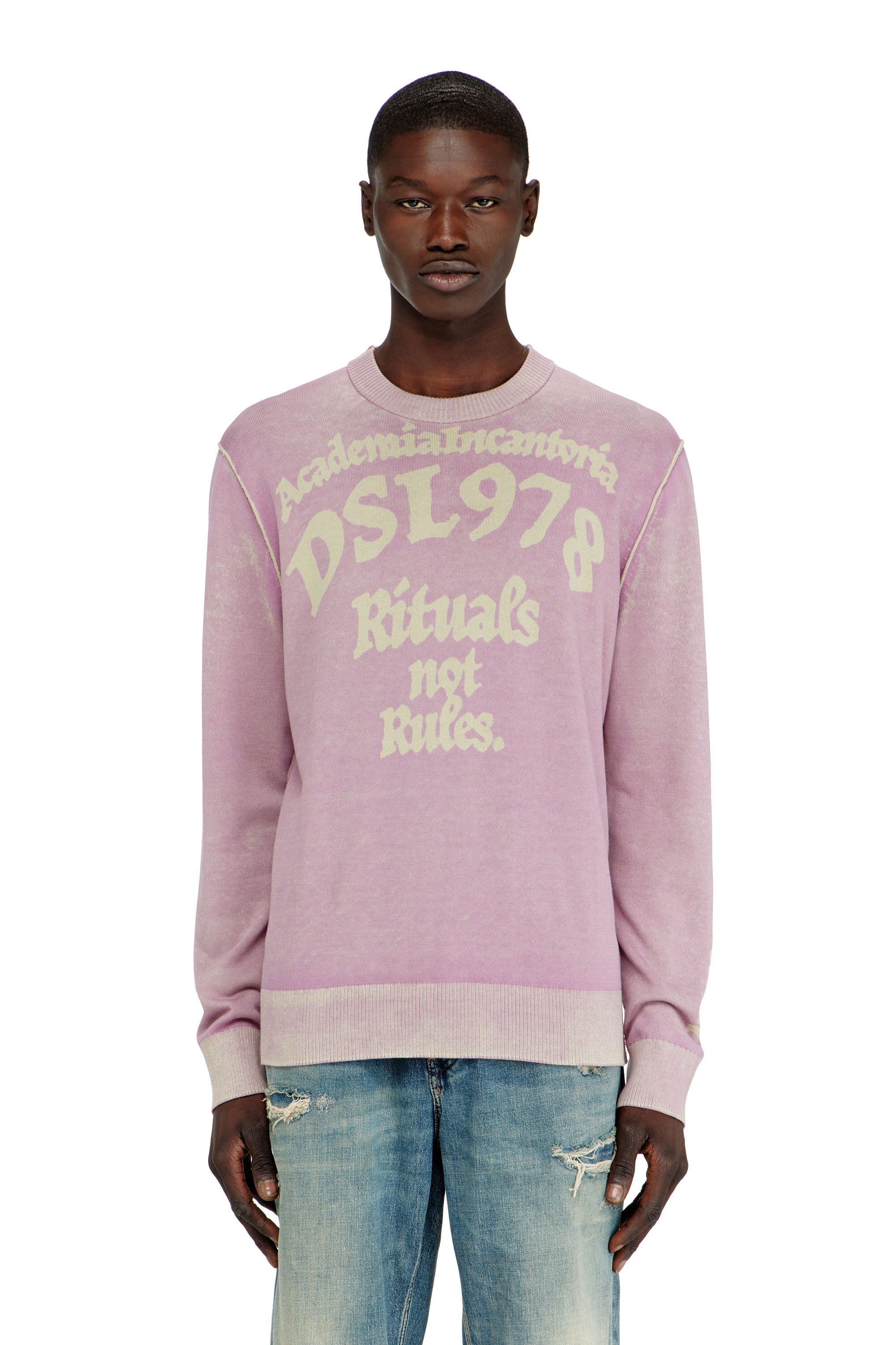 Diesel - K-LAUTI, Maglia in cotone lavorato con slogan Uomo in Viola - 3