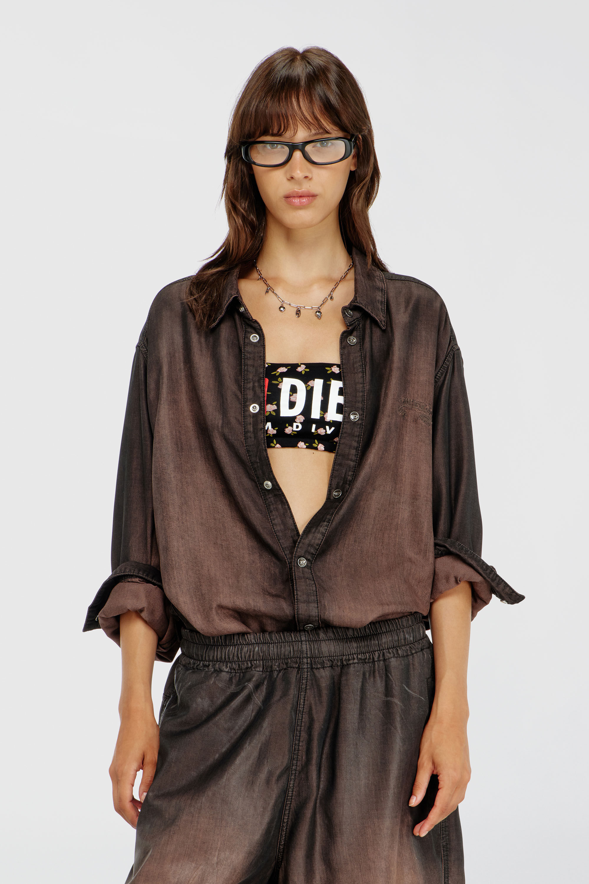 Diesel - MELANIE-C-D-CORE, Reggiseno a fascia in cotone con stampa floreale all-over Donna in Nero - 5