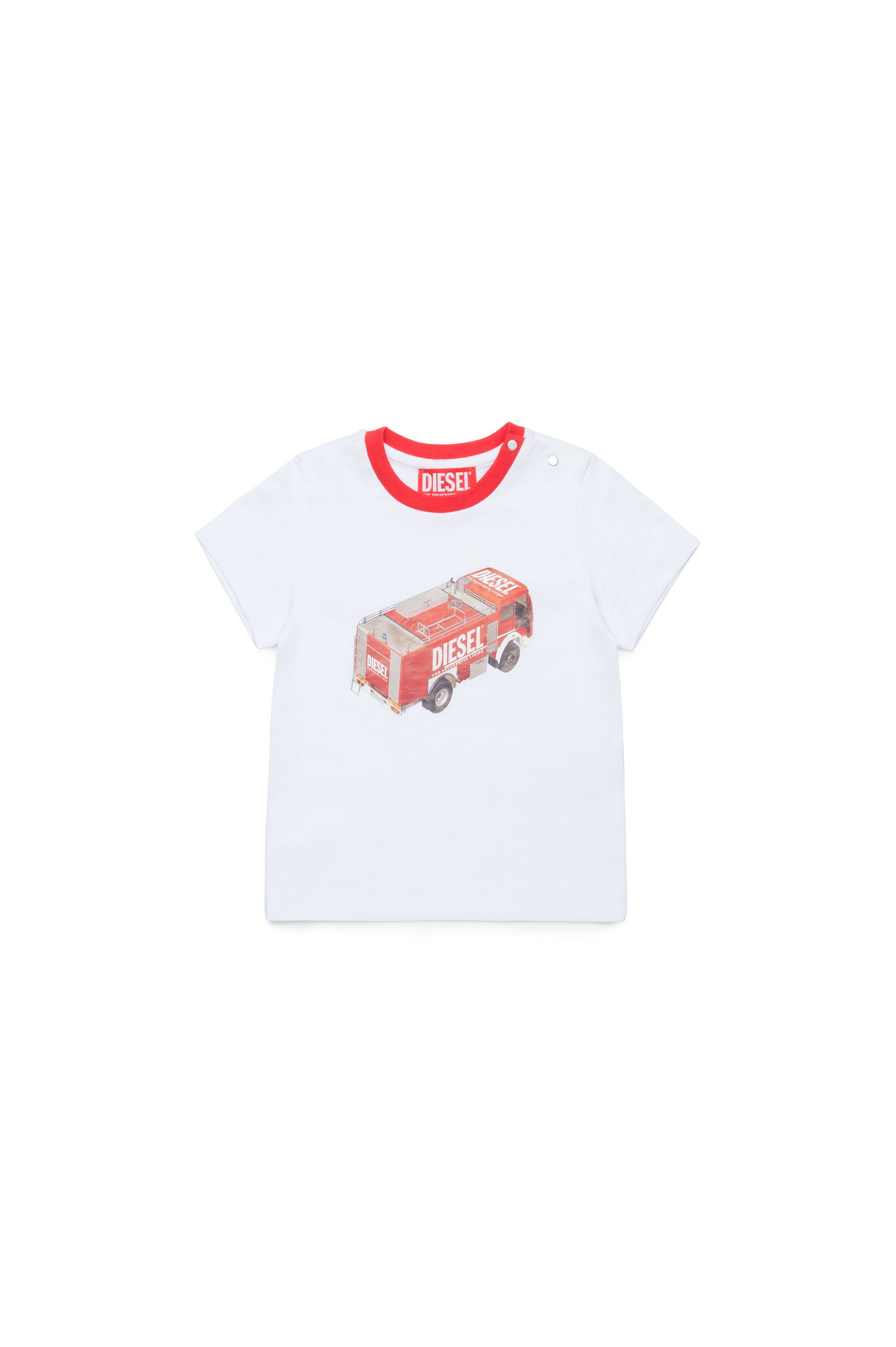 Diesel - MTAB, T-shirt con stampa di camion dei pompieri Uomo in Bianco - 1