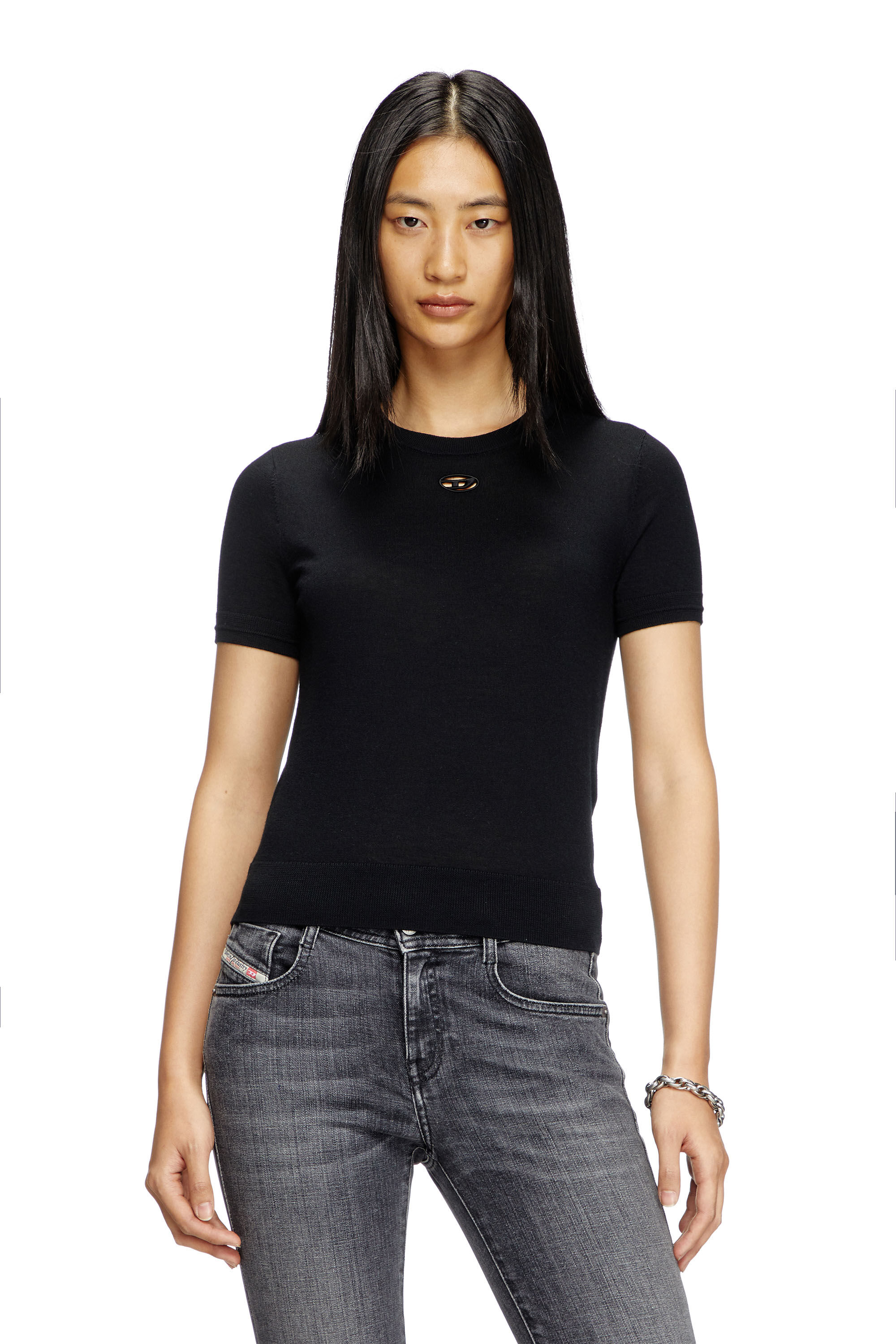 Diesel - M-ALINE, Maglia in lana a maniche corte Donna in Nero - 3