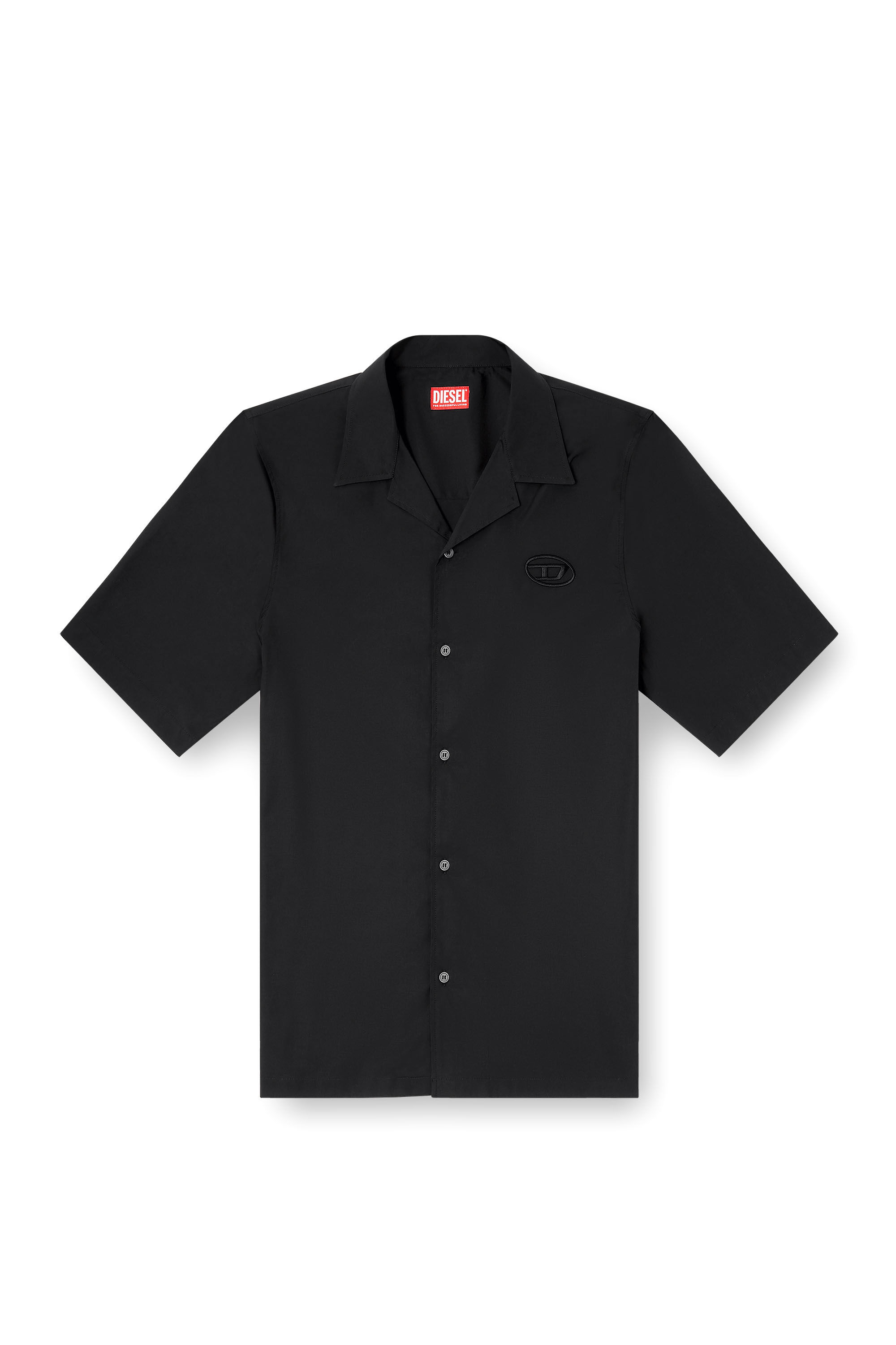 Diesel - S-MAC-GSBH, Camicia in popeline elasticizzato con ricamo Oval D Uomo in Nero - 2