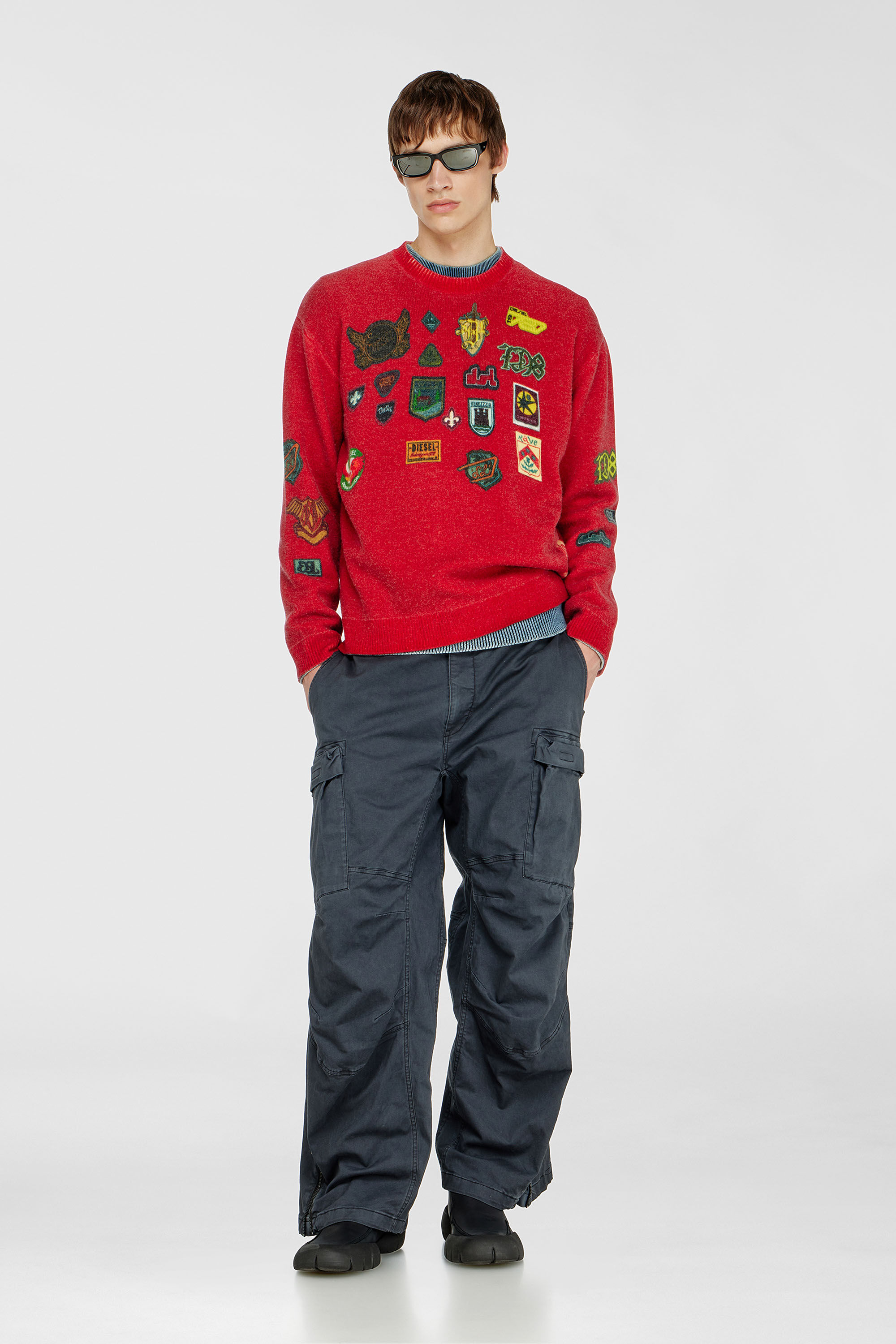 Diesel - K-PATCY, Maglione in lana con patch stampati Uomo in Rosso - 1