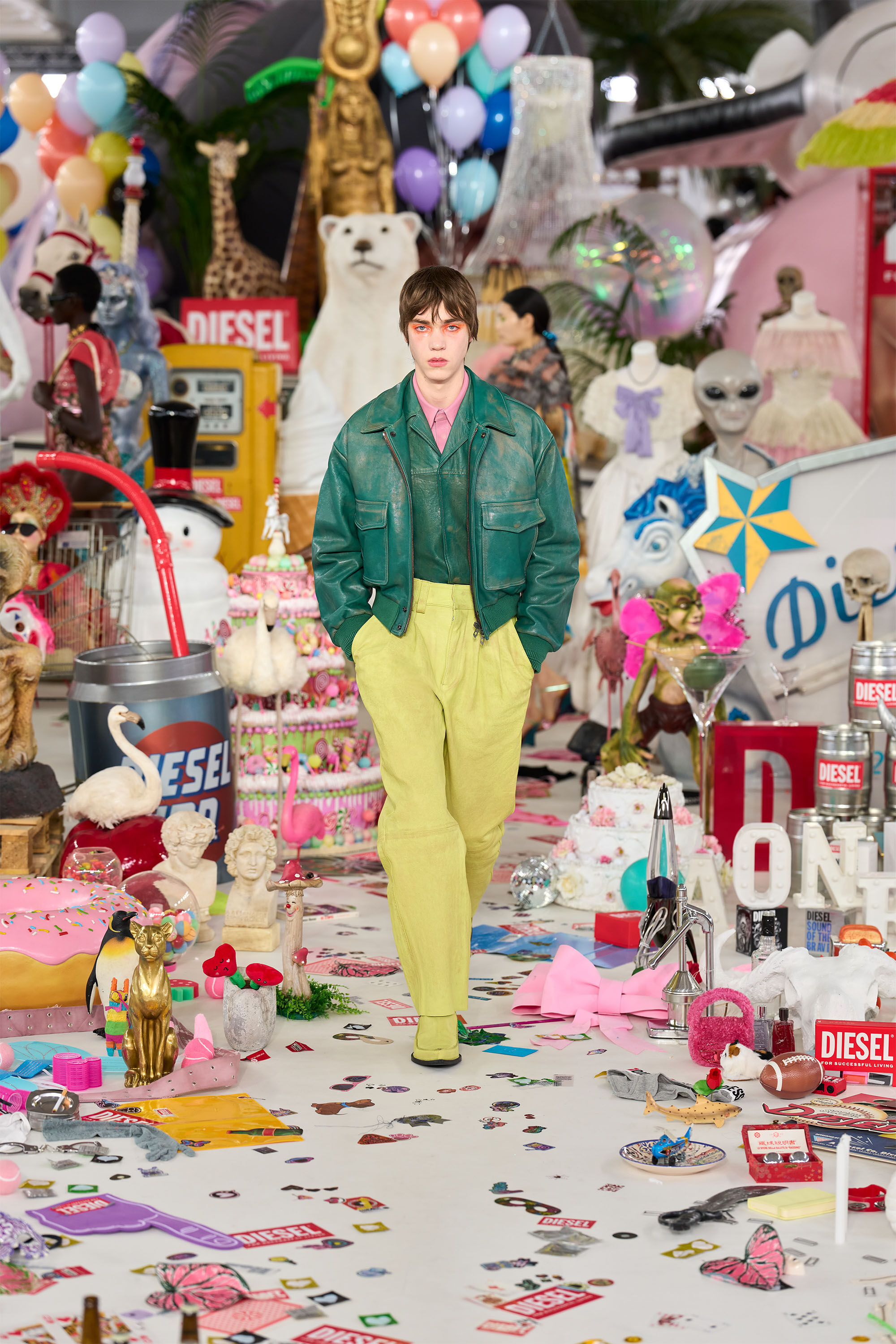 Diesel - L-UMAN, Giacca aviator in pelle lavorata Uomo in Verde - 6