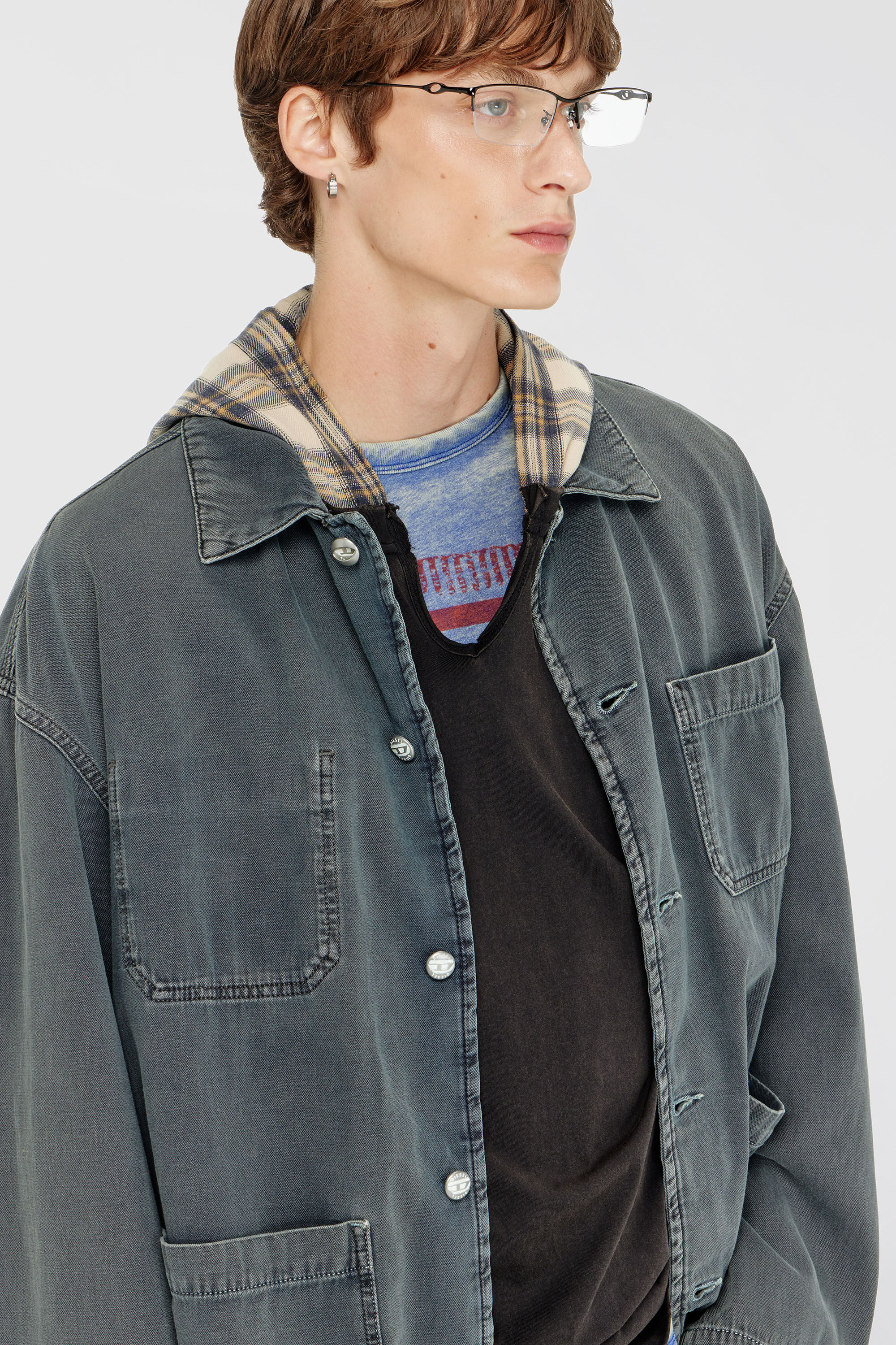 Diesel - D-STACK-U, Giacca utility in denim colorato Unisex in Grigio - 5