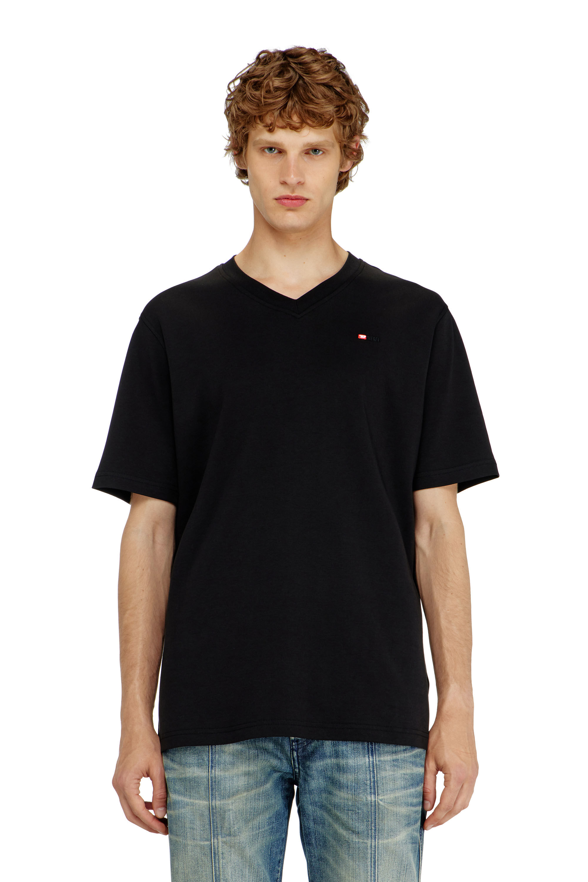 Diesel - T-ADJUST-V-MICRODIV, T-shirt con scollo a V con micro ricamo logo Uomo in Nero - 3