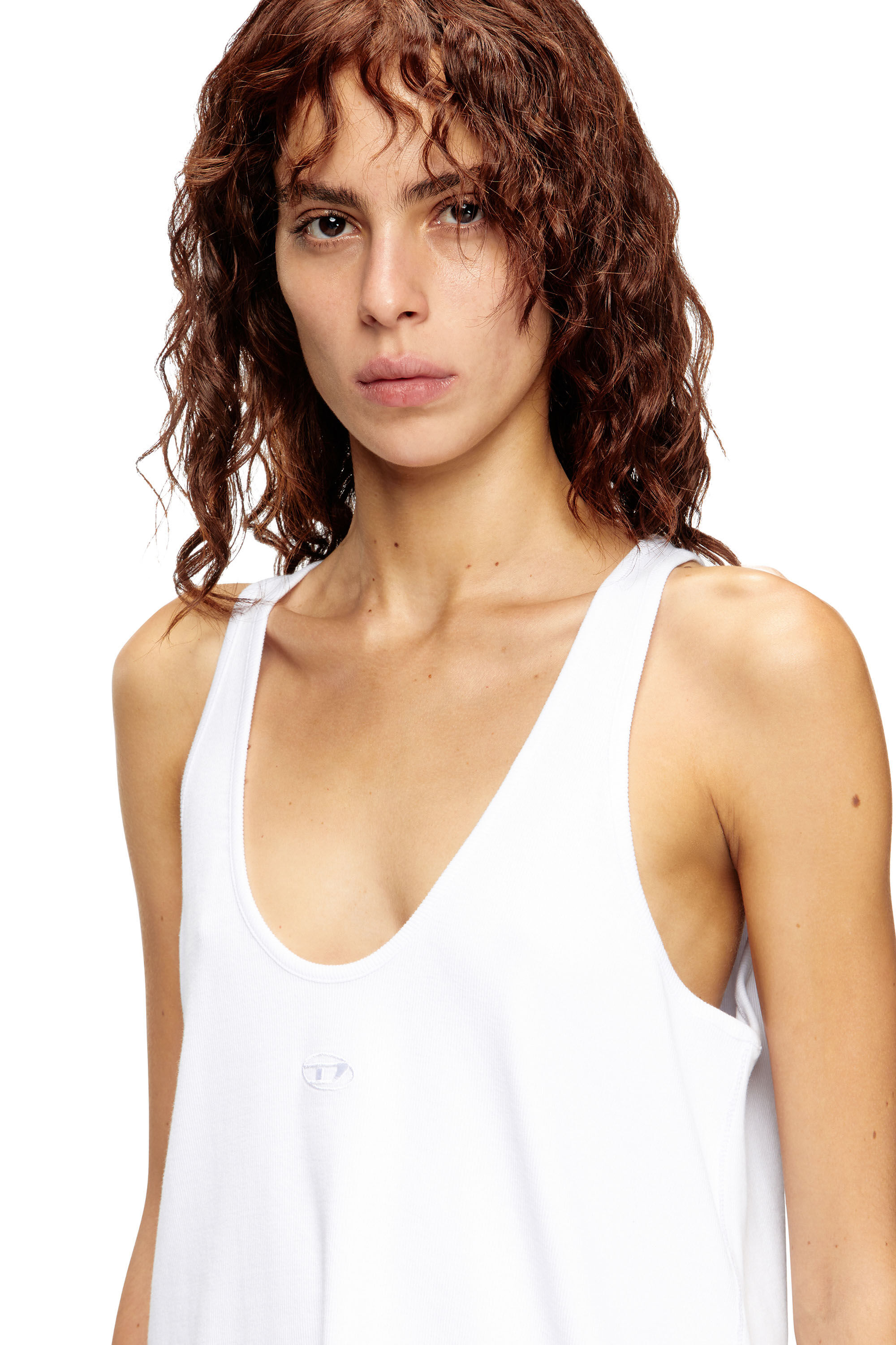 Diesel - T-IPSYA-LKDS, Canotta a costine con Oval D Donna in Bianco - 5