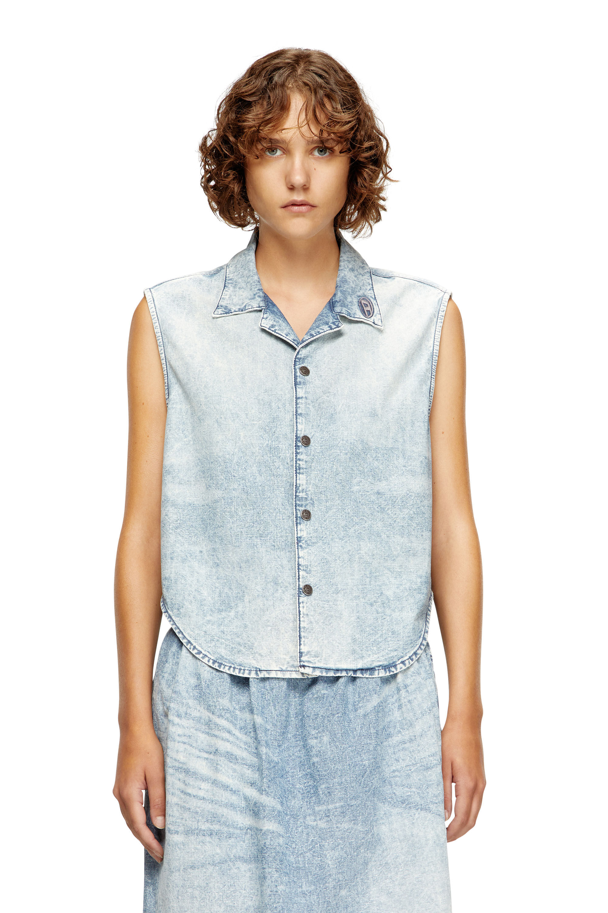 Diesel - DE-NABI-S, Top senza maniche in denim marmorizzato Donna in Blu - 3