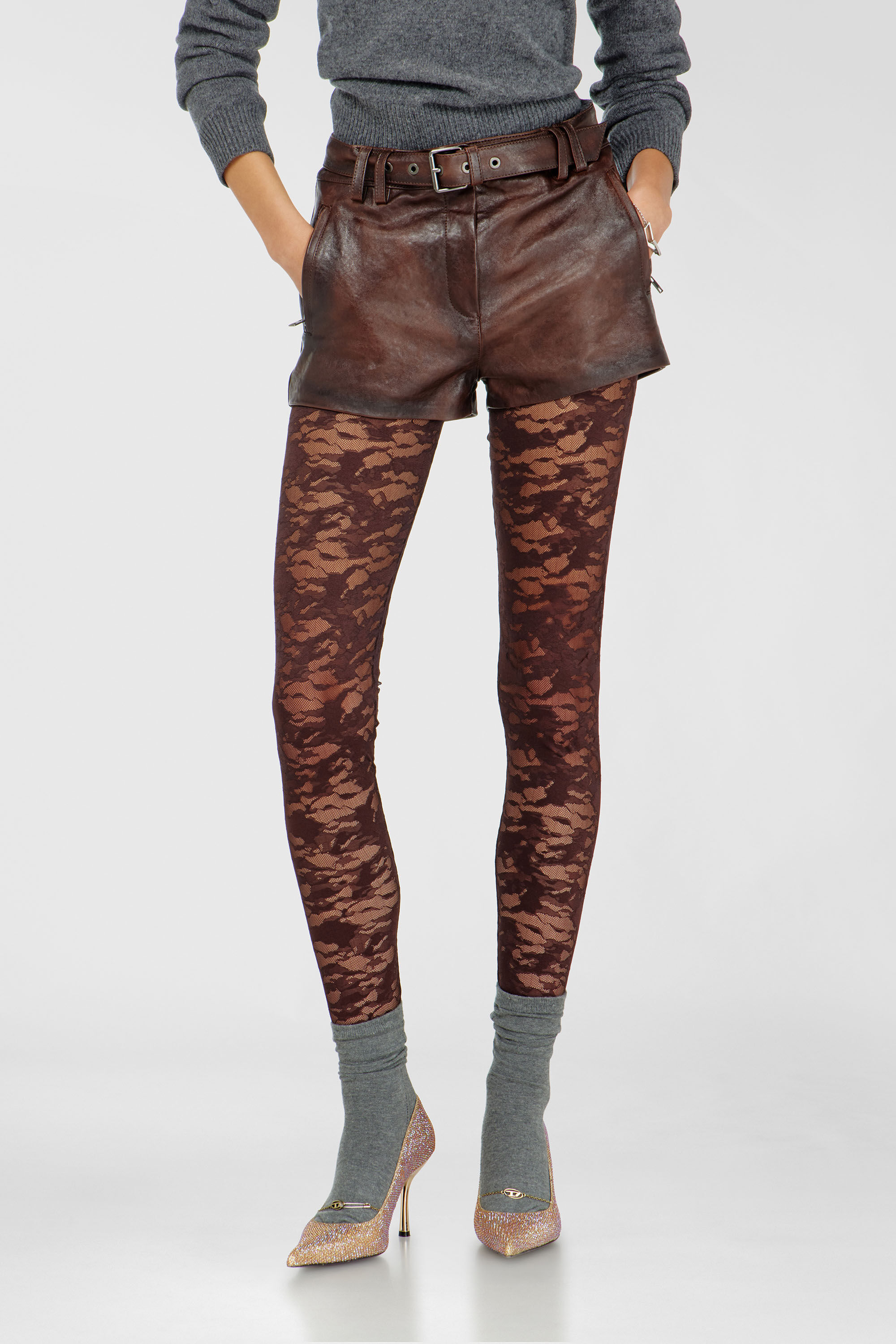 Diesel - HAYLEY-UTLT, Leggings in nylon pizzo camouflage Donna in Marrone - 5