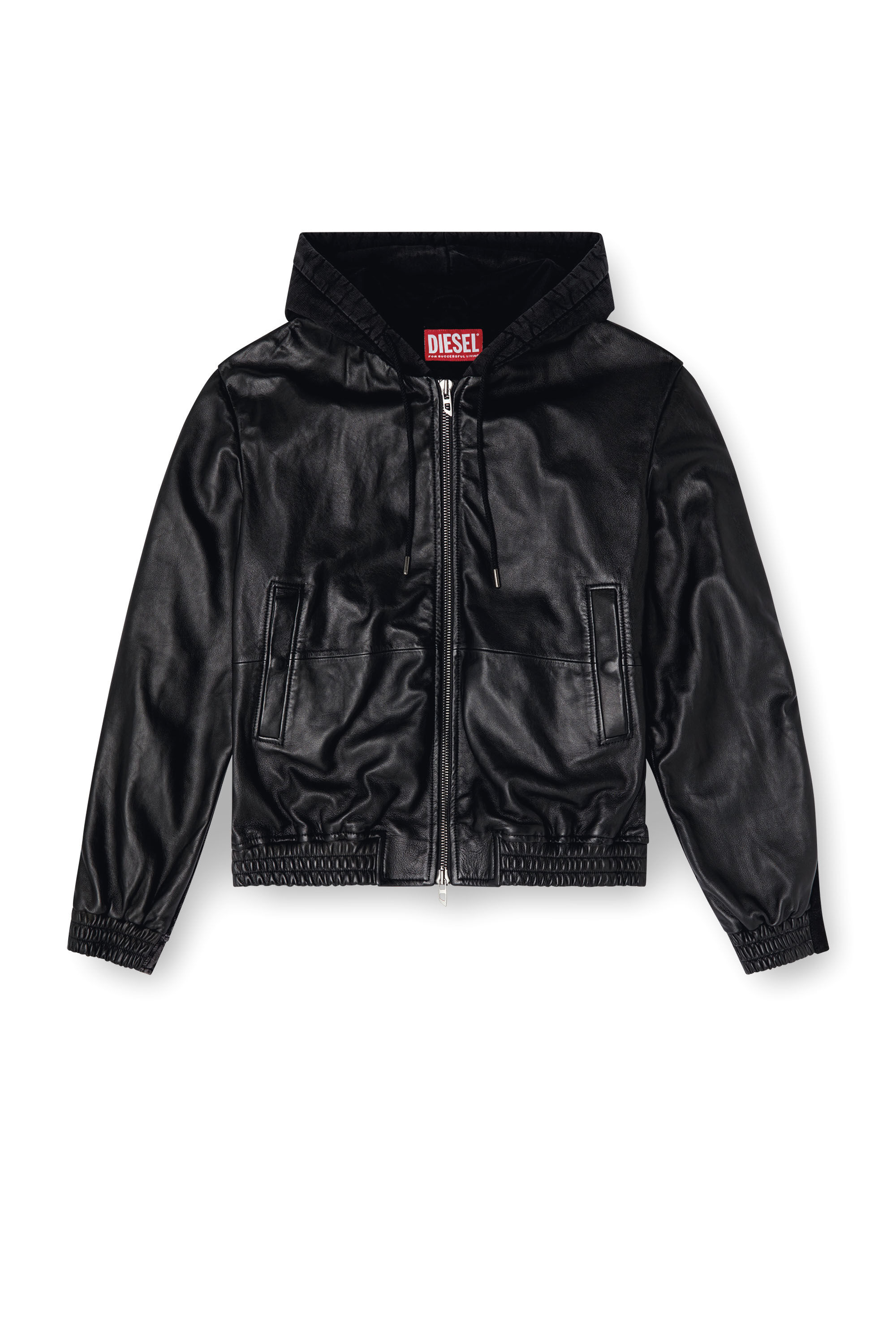 Diesel - L-OCHS, Giacca con cappuccio in pelle, cotone e denim Uomo in Nero - 2