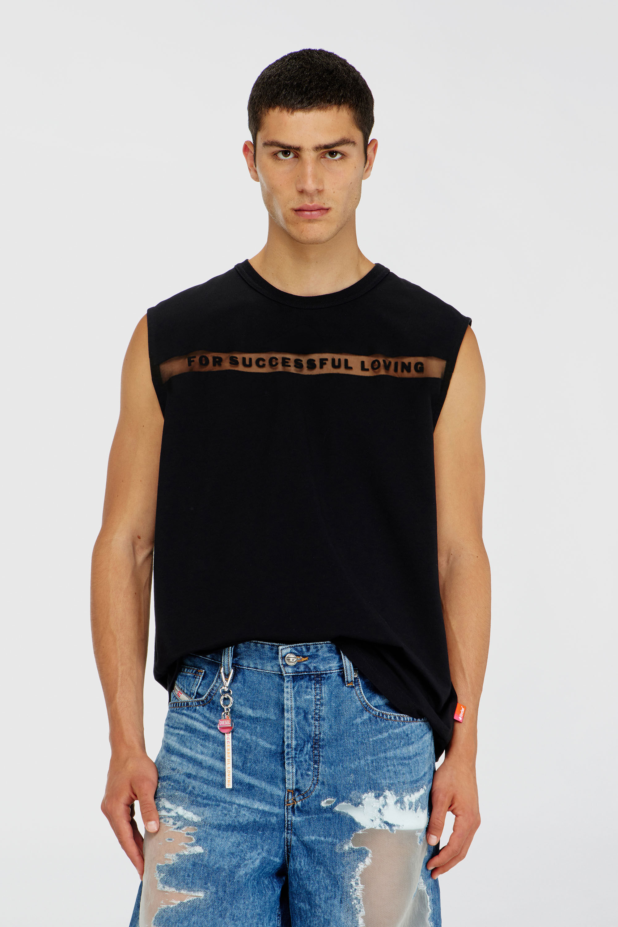 Diesel - PR-T-NORM-BISC-MATI-R, Canotta con logo For Successful Loving Unisex in Nero - 3