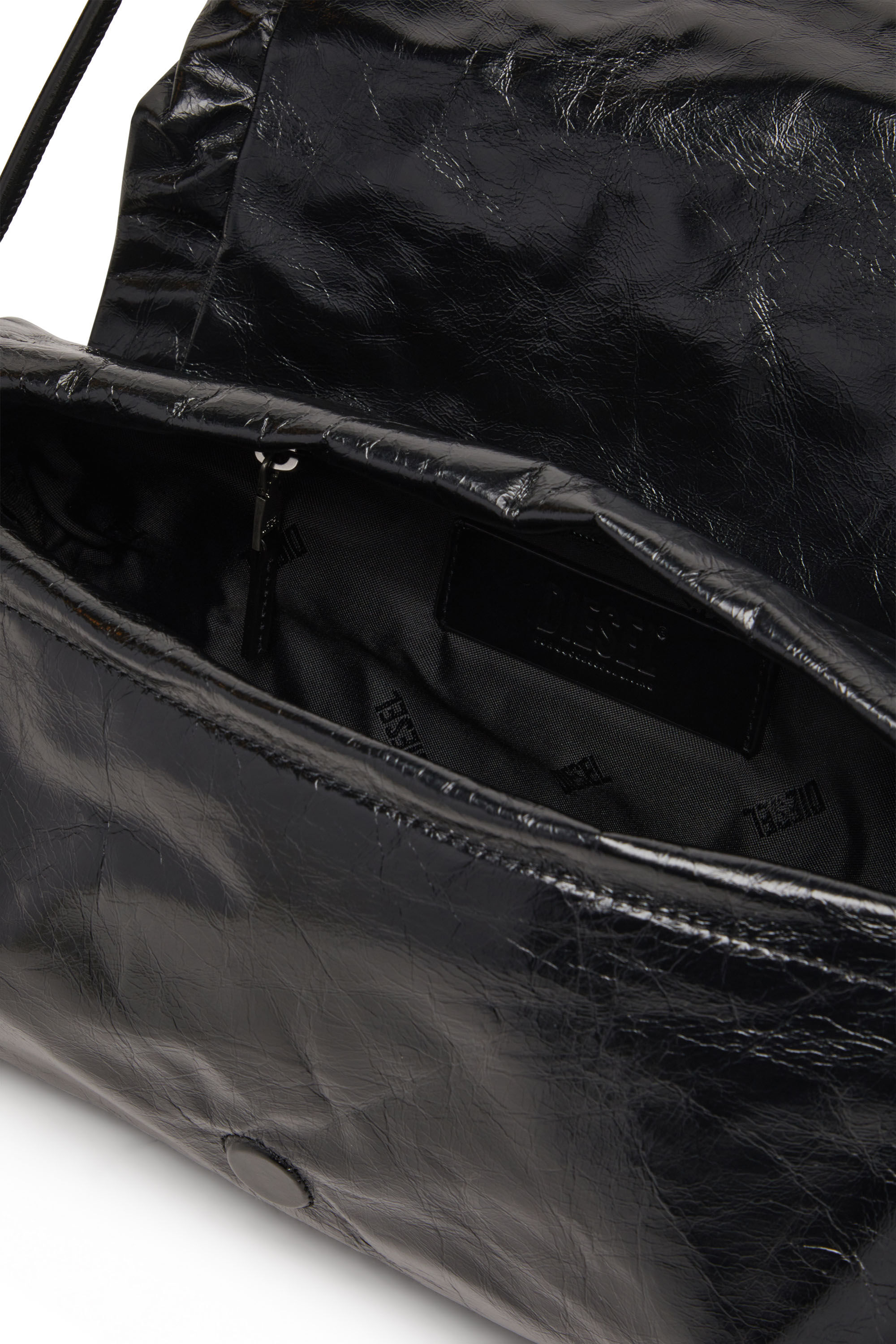 Diesel - SCRUNCH-D SHOULDER M, Scrunch-D M-Borsa a spalla in pelle lucida Donna in Nero - 5