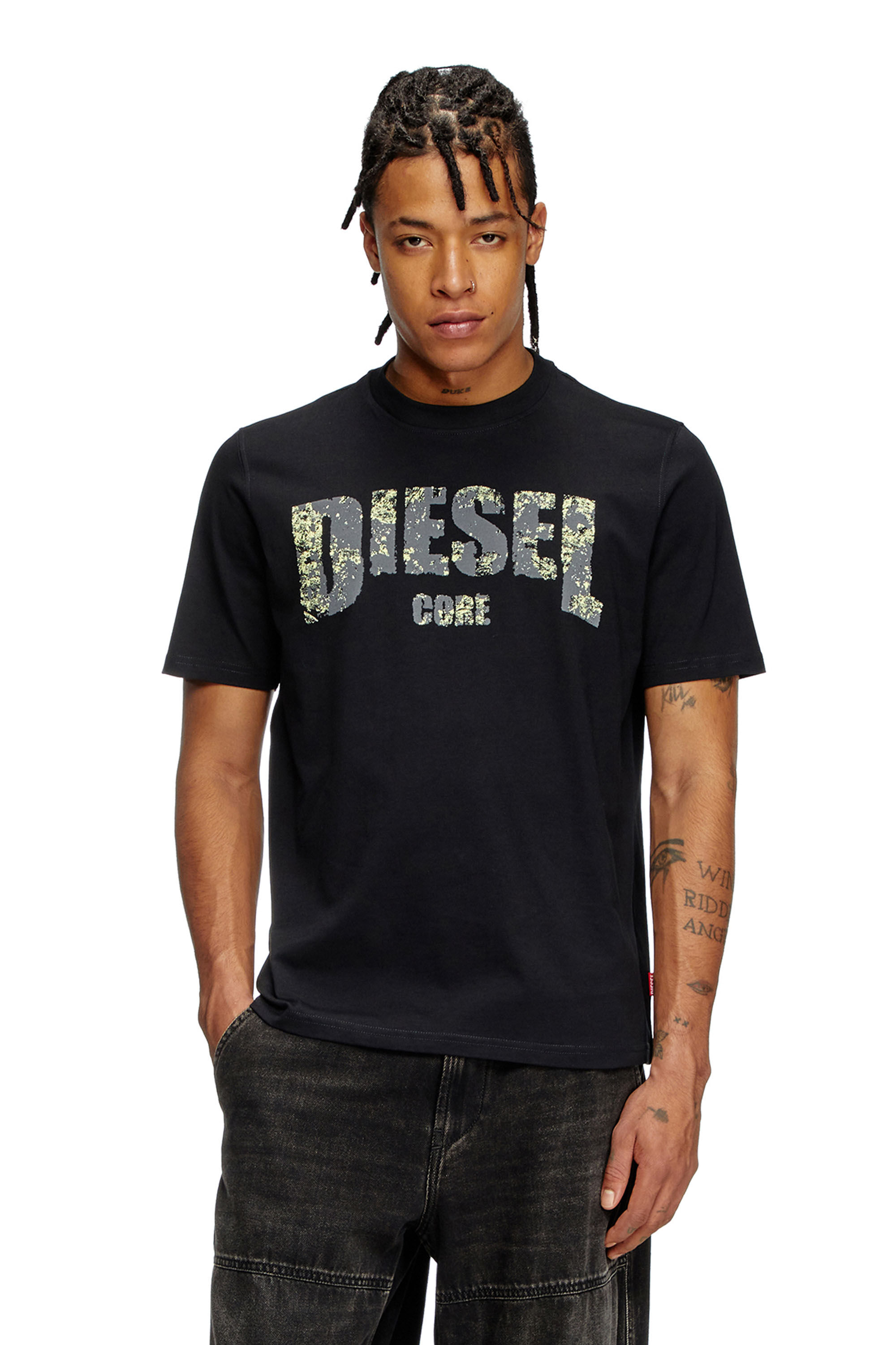 Diesel - T-ADJUST-R25, T-shirt con stampa Diesel Core Uomo in Nero - 3