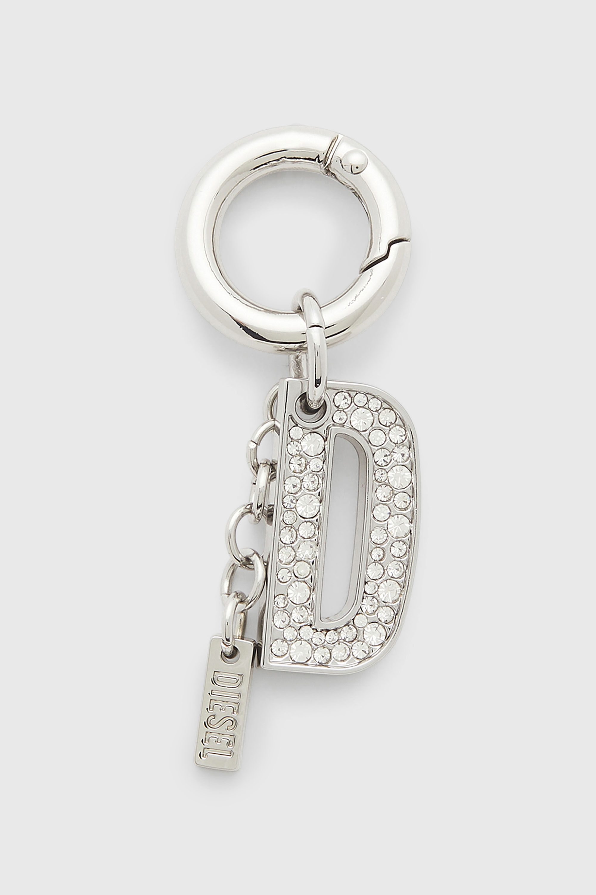 Diesel - CHARM-D, Portachiavi in metallo con charm cristallo D Donna in Argento - 1
