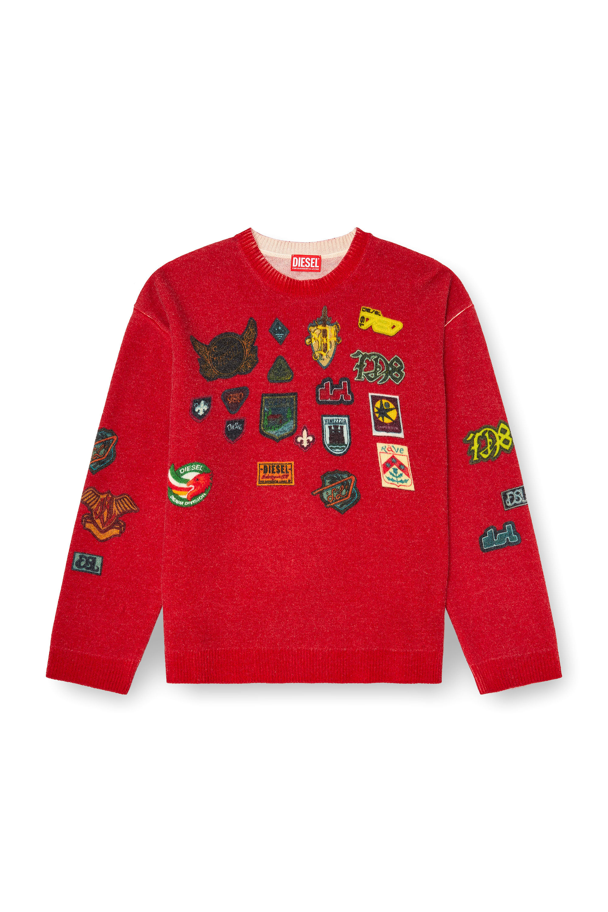 Diesel - K-PATCY, Maglione in lana con patch stampati Uomo in Rosso - 2