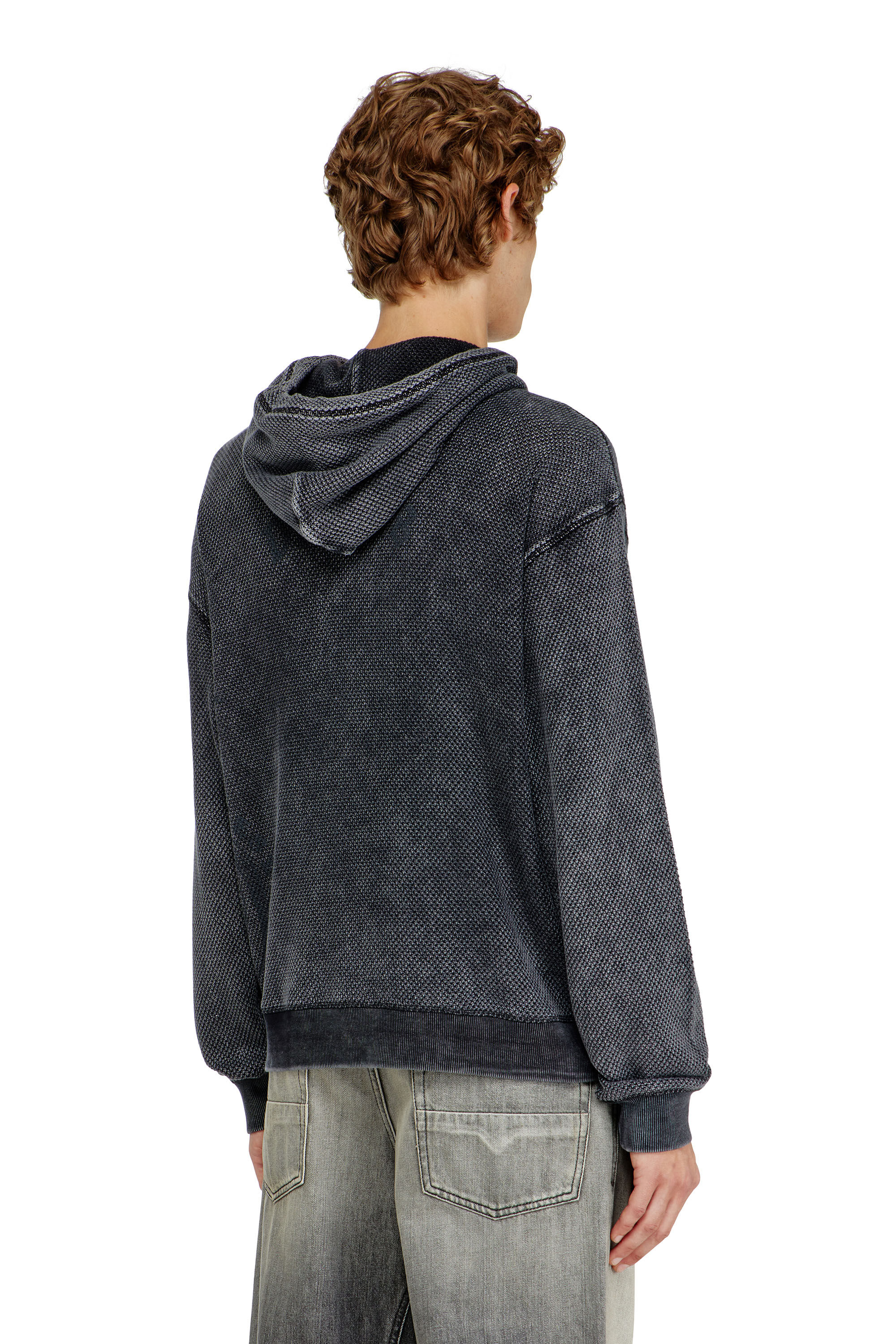 Diesel - S-NORM-HOOD-AA1, Hoodie in mesh di cotone testurizzato Uomo in Grigio - 4