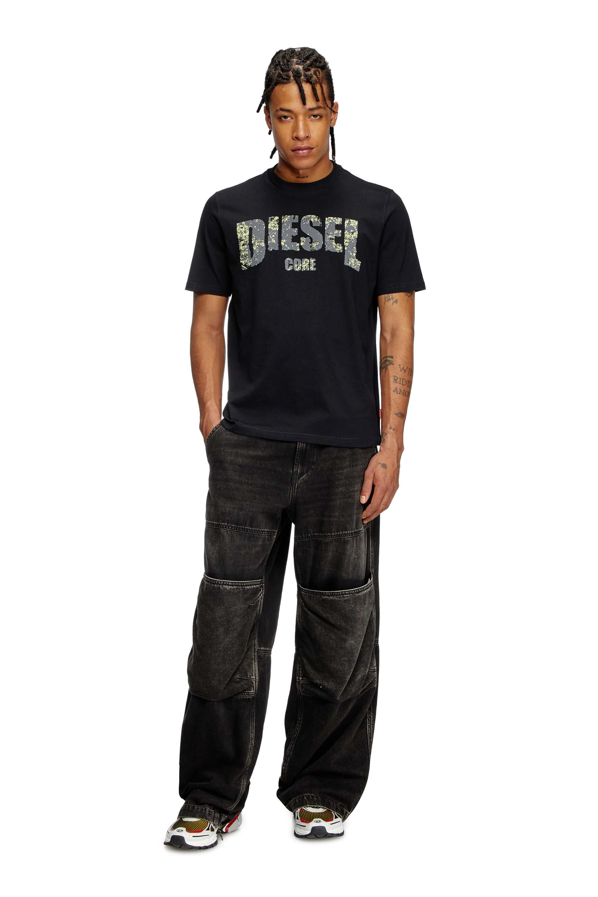 Diesel - T-ADJUST-R25, T-shirt con stampa Diesel Core Uomo in Nero - 1