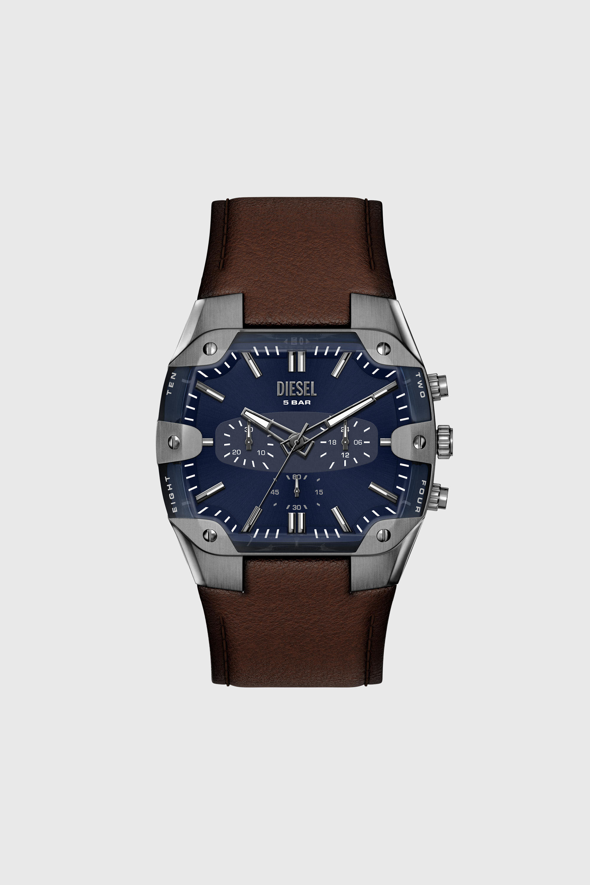 Diesel - DZ4737 WATCH, Orologio Spiked Cushion con cinturino in pelle marrone Uomo in Marrone - 1