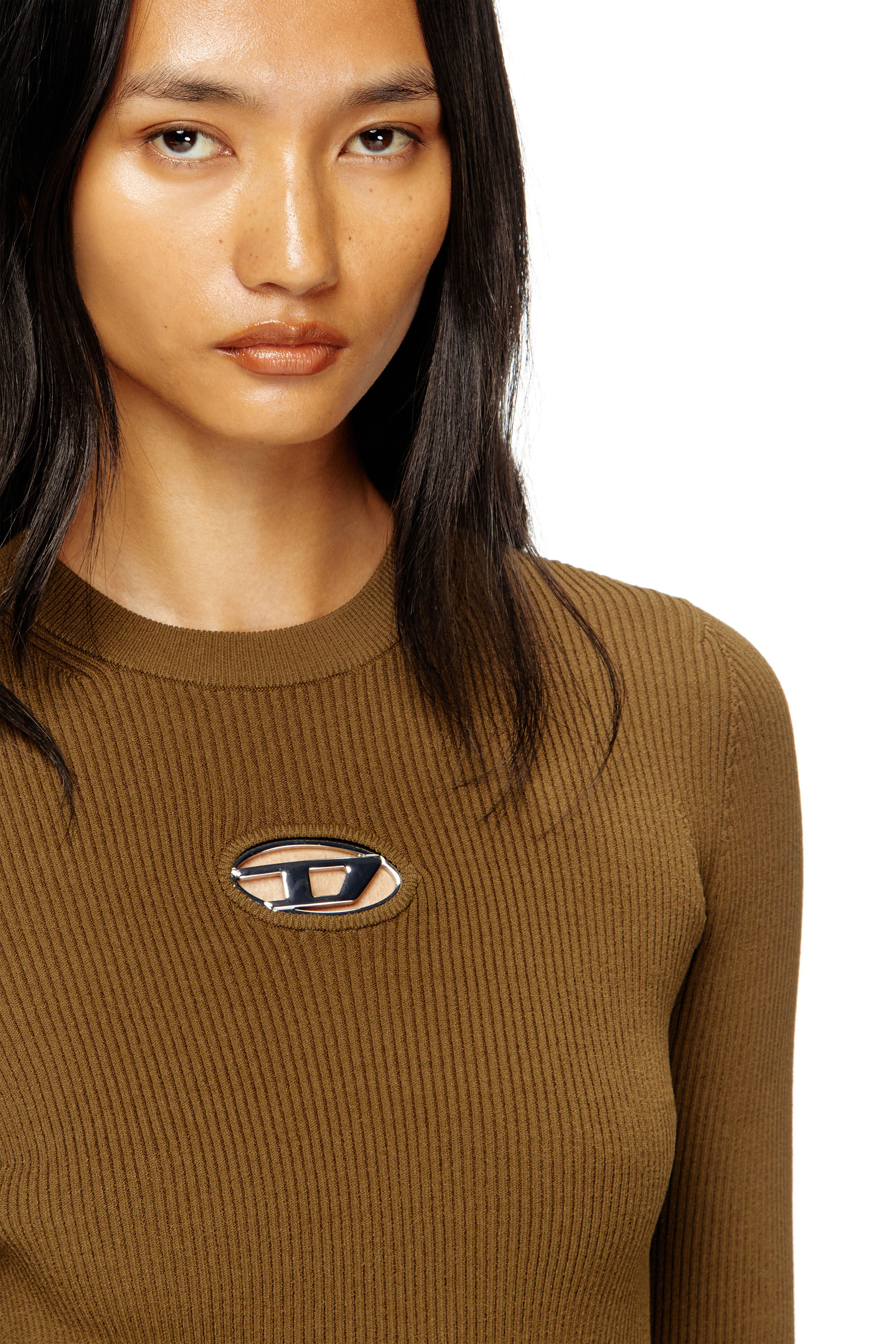 Diesel - M-VALARI, Top a coste in viscosa con Oval D Donna in Verde - 5