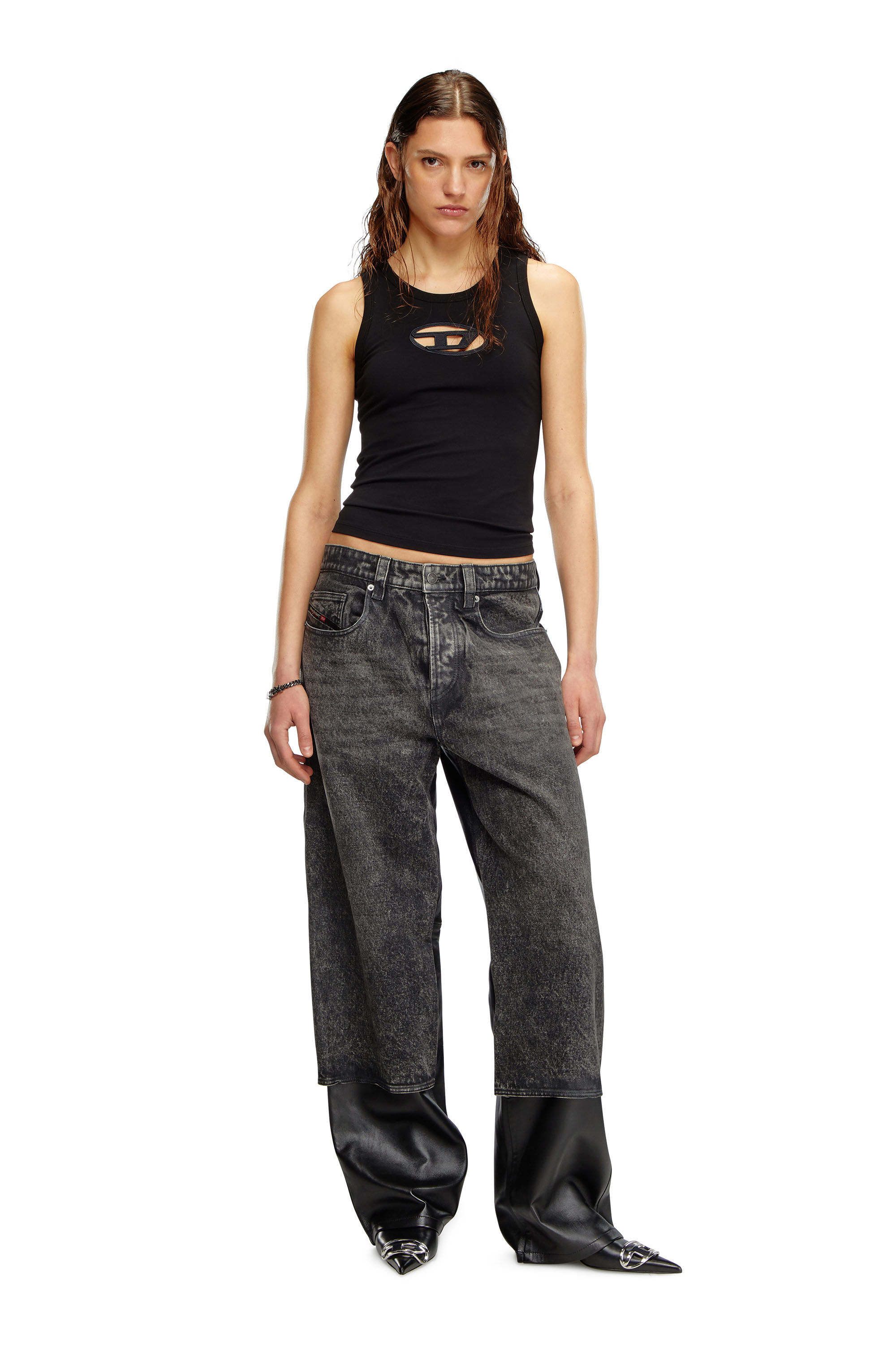 【DIESEL】T-Lynys スリムフィット ロゴ入り コットン ベスト T-LYNYS-OD Tank top with cut-out Oval D logo｜ブラック