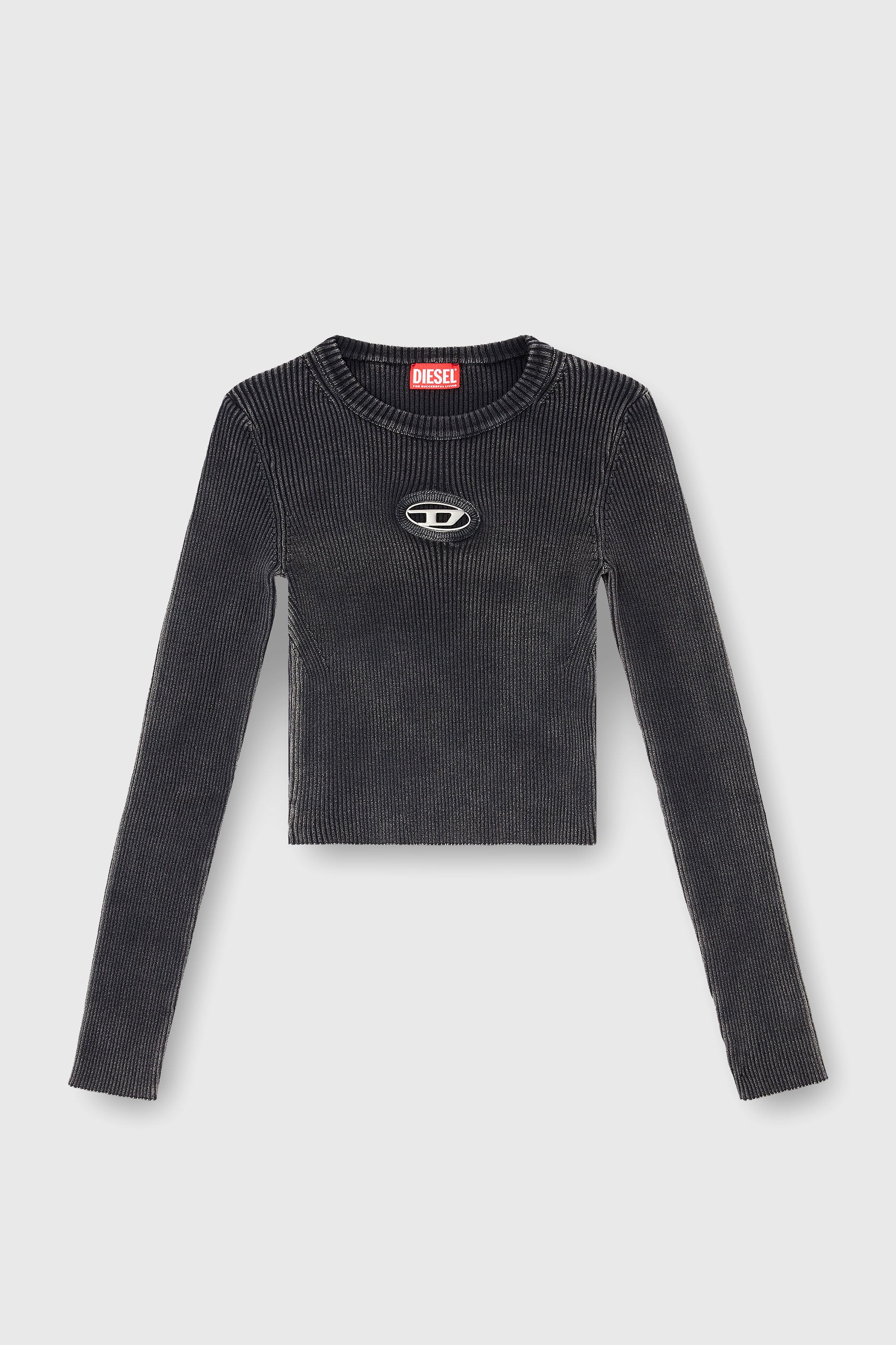 Diesel - M-ANCHOR-A, Maglia cropped con logo cut-out Donna in Nero - 2