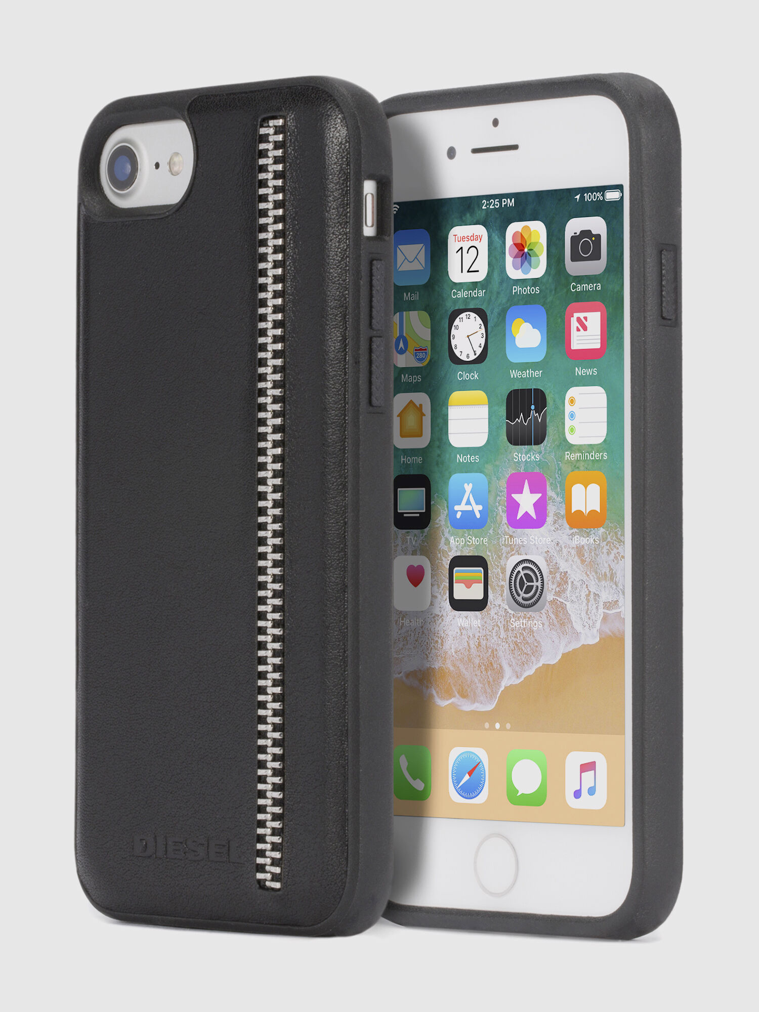 Diesel - ZIP BLACK LEATHER IPHONE 8 PLUS/7 PLUS/6s PLUS/6 PLUS CASE, Cover con zip, iPhone 8 Plus/7 Plus/6s Plus/6 Plus Unisex in Nero - 1