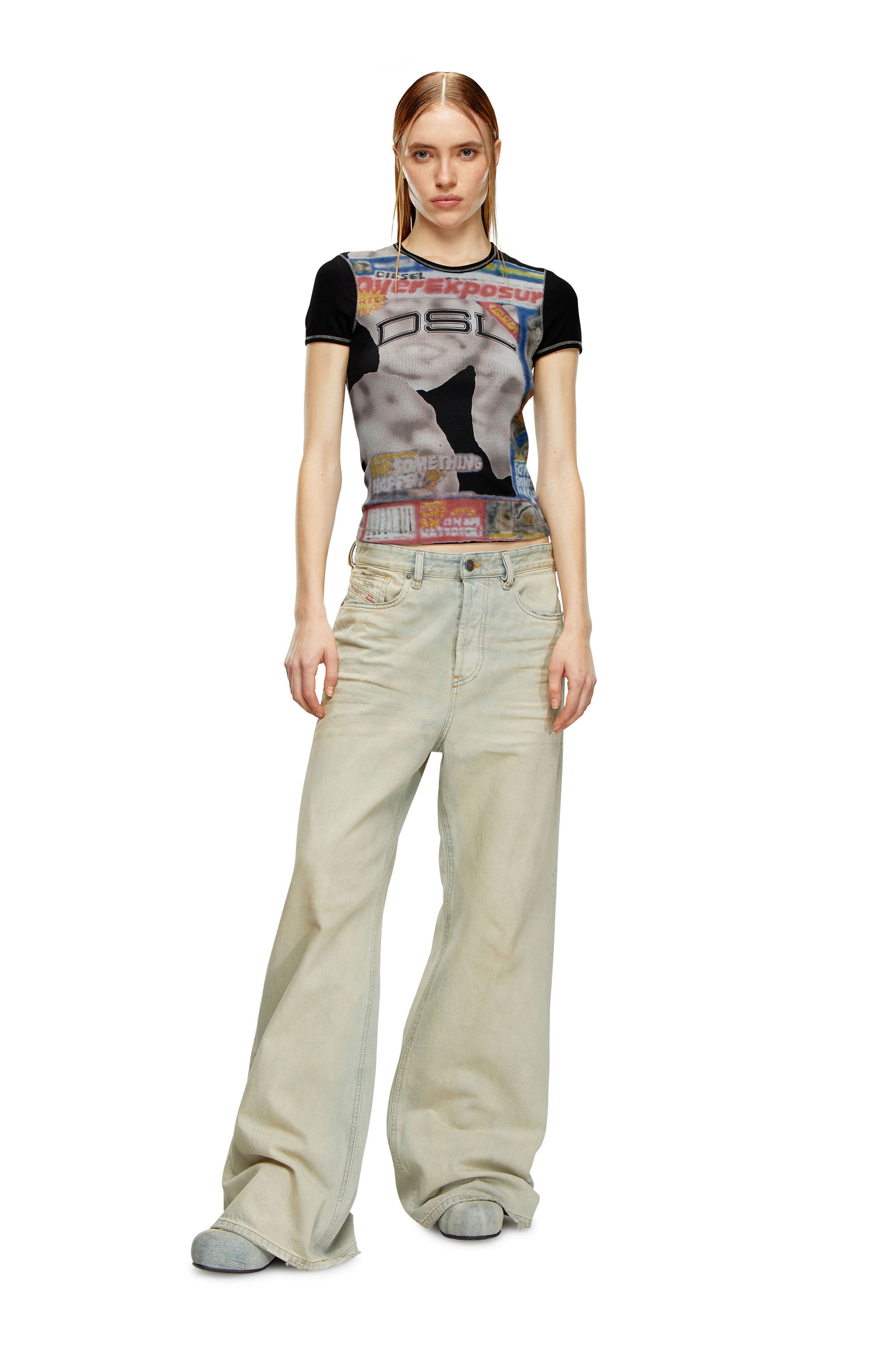 Women's Ribbed T-shirt with airbrush print | Black | Diesel