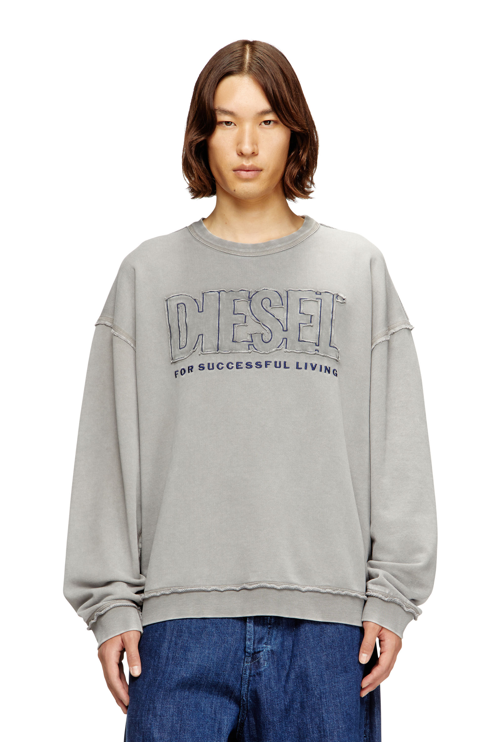 Diesel - S-BOXT-RAW-V1, Felpa in cotone con logo applicato Uomo in Grigio - 3