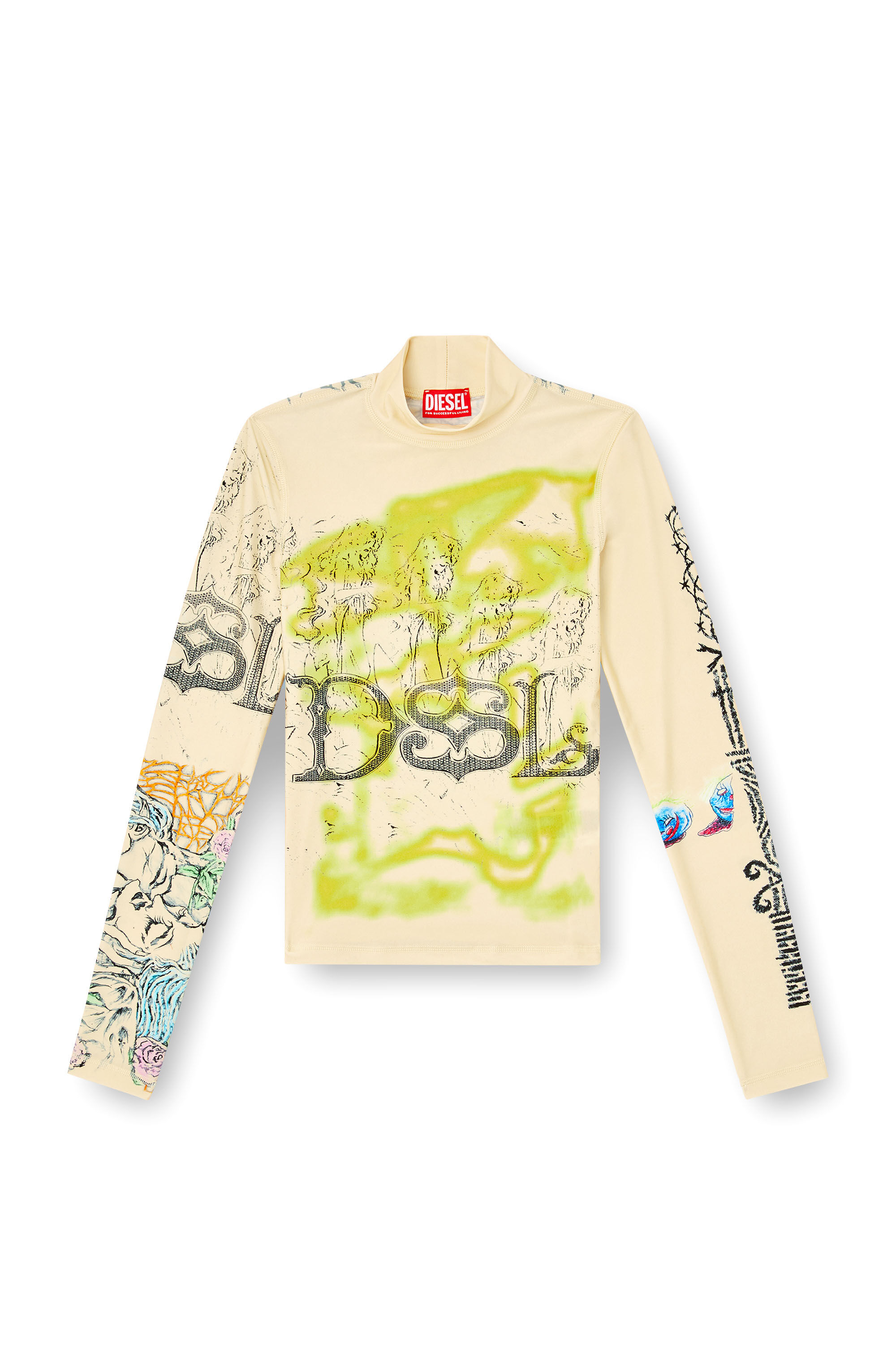 Diesel - T-IMUN, Top dolcevita con stampa tattoo Donna in Beige - 2