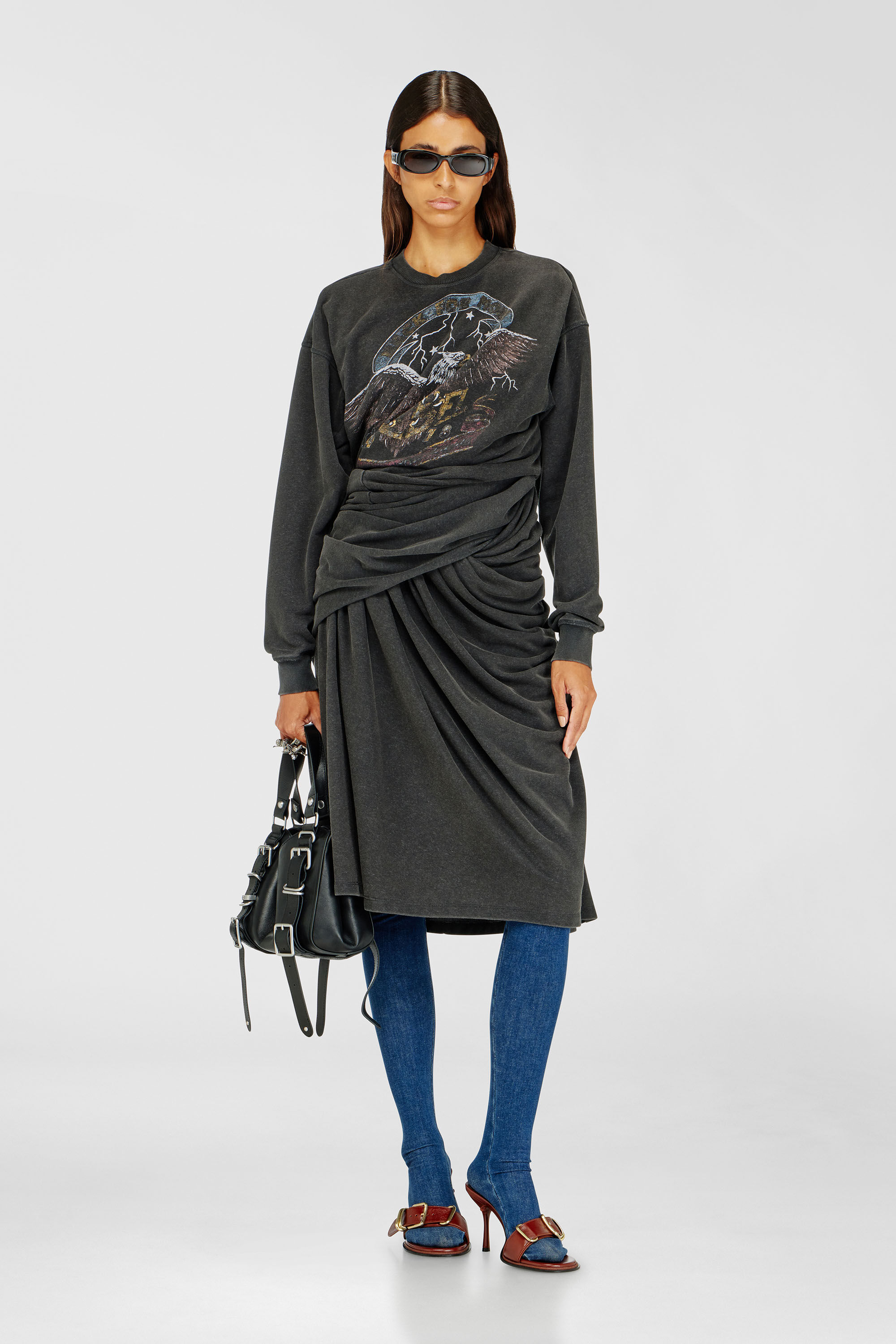 Diesel - D-NENCY, Abito in felpa con grafiche concerto Donna in Nero - 1