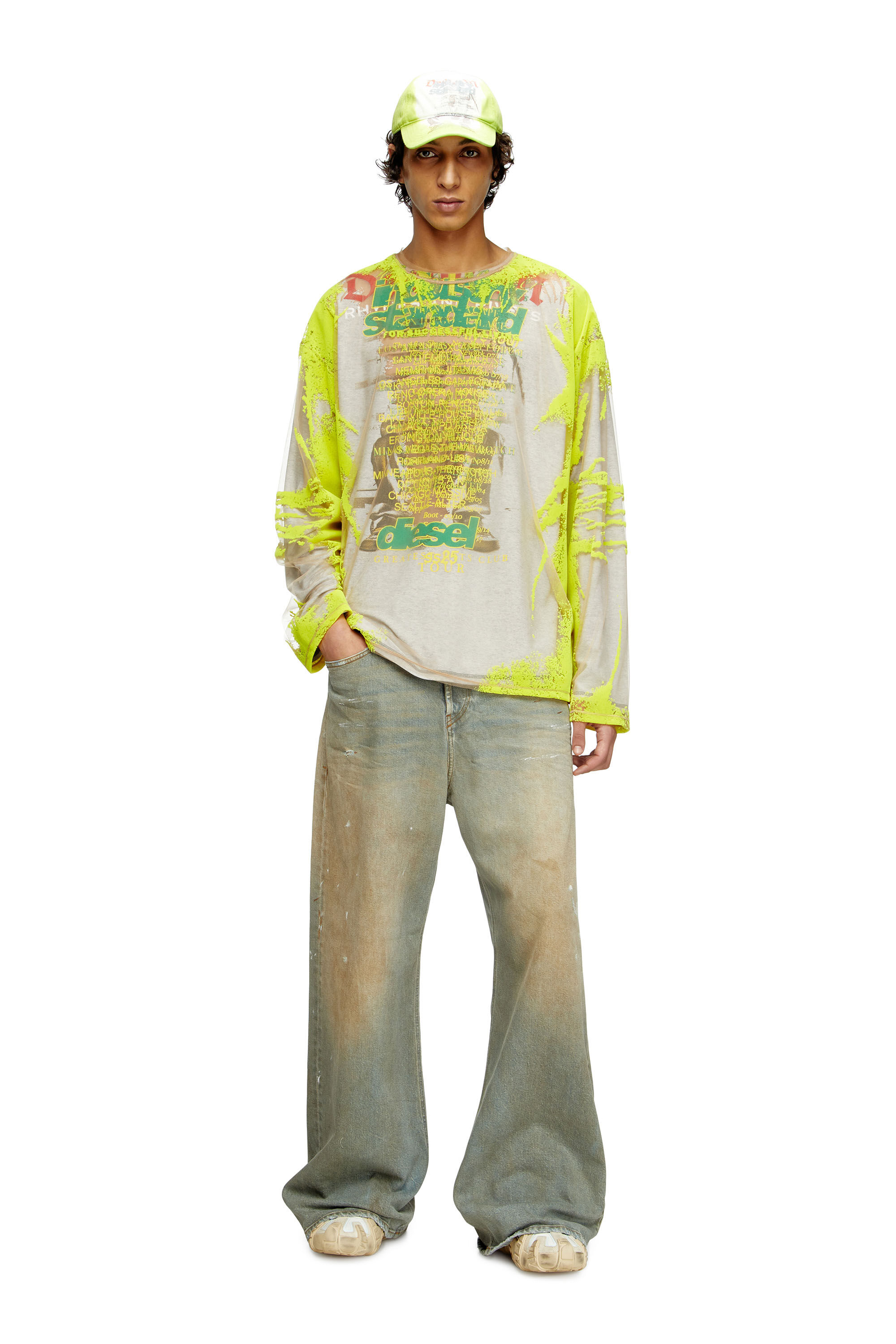 Diesel - T-HASSAN-LS-A, T-shirt a maniche lunghe in nylon con stampa DJ Unisex in Giallo - 1