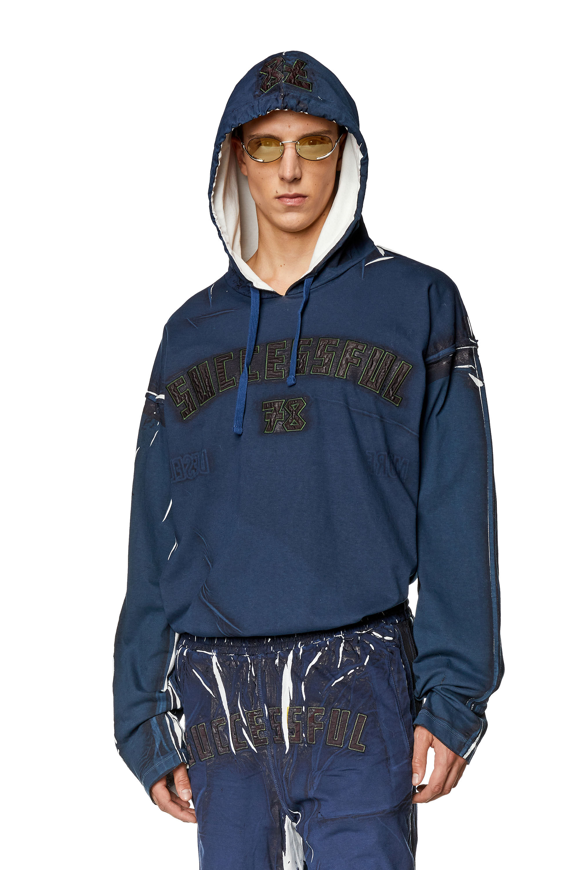Diesel - T-NABEL-HOOD-LS, Hoodie con stampa e applicazioni logo Uomo in Blu - 3