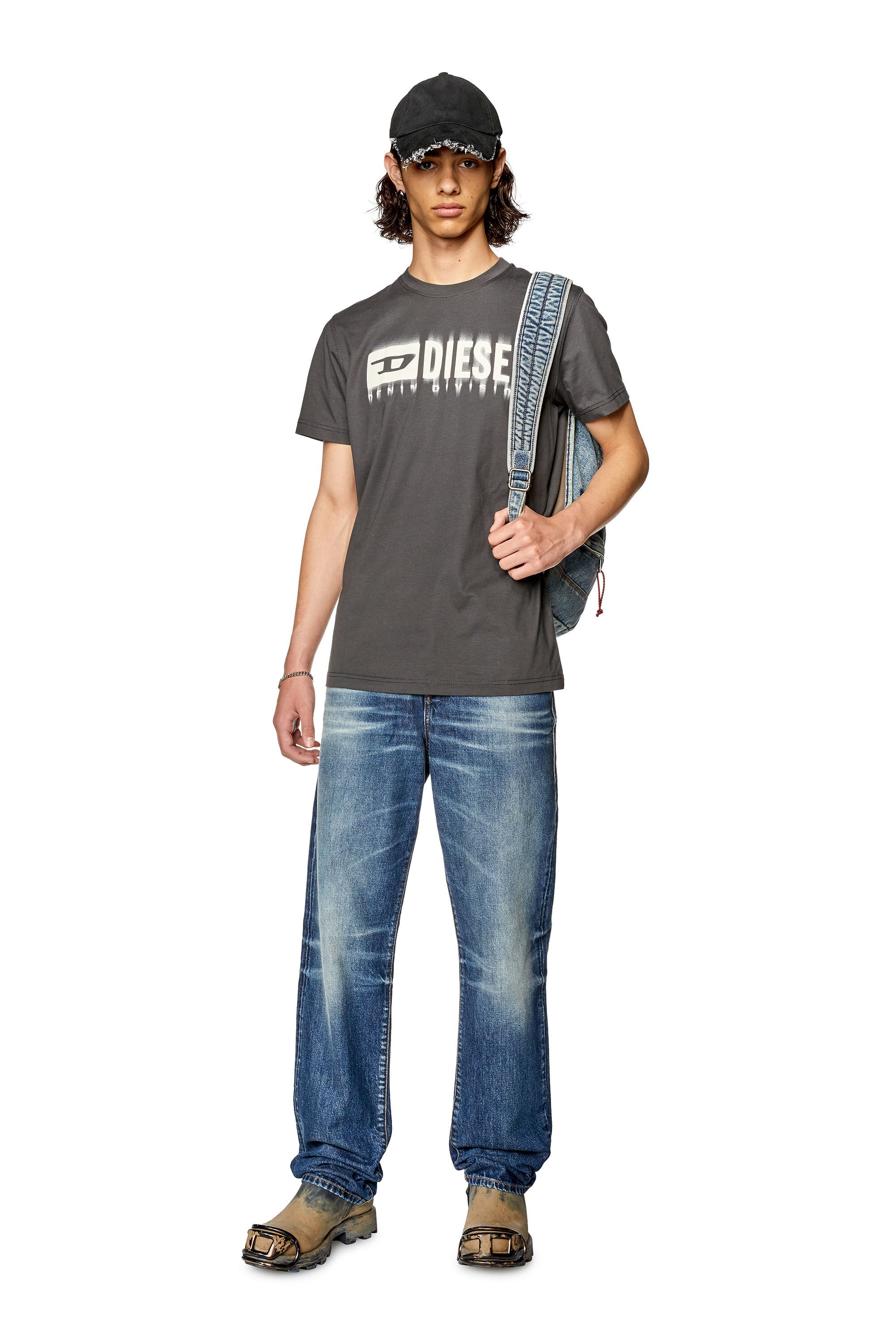 Diesel - T-DIEGOR-L6, Man T-shirt with smudged logo print in Grey - Image 1