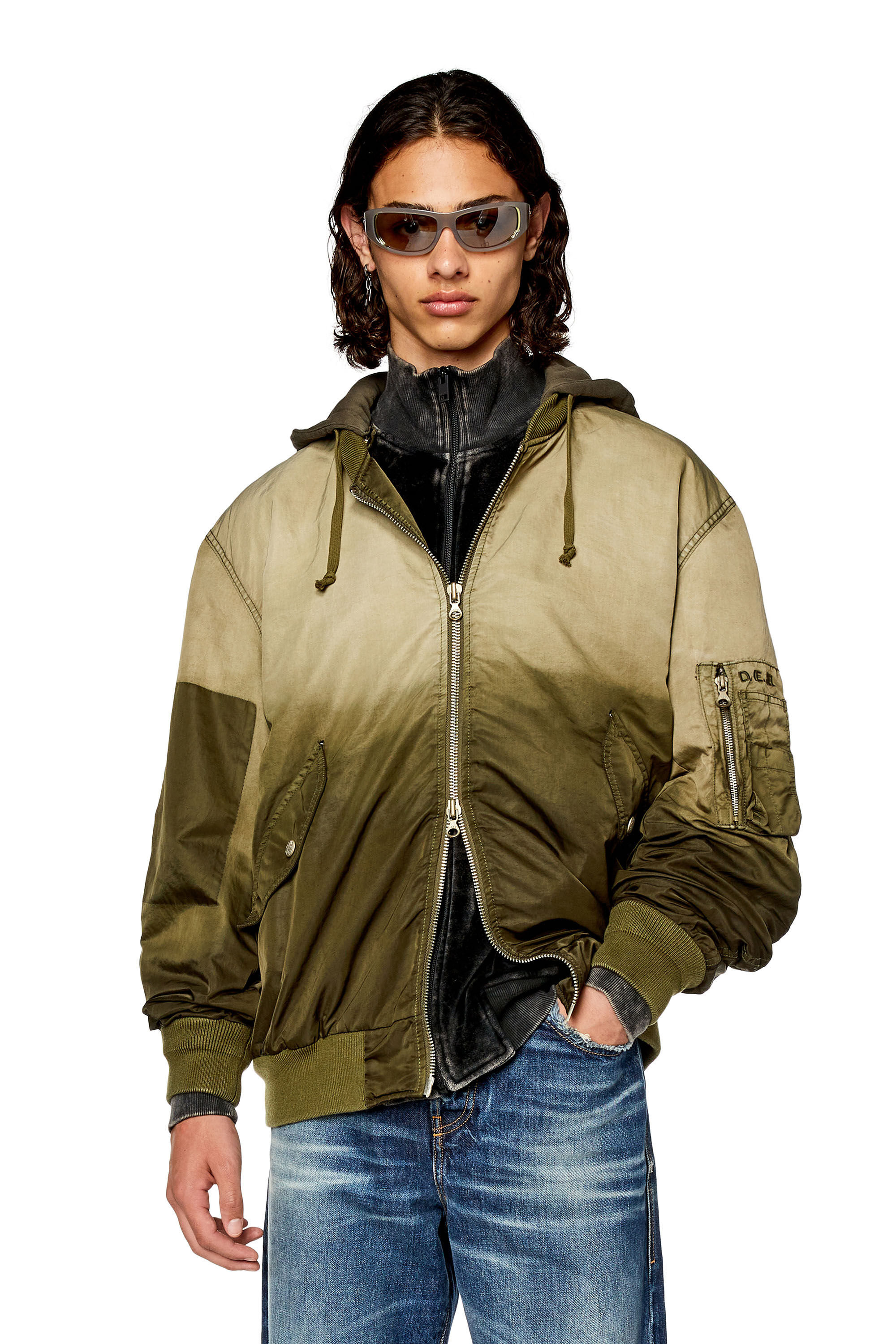 Diesel - J-COMMON, Bomber con cappuccio in raso di nylon Uomo in Marrone - 3