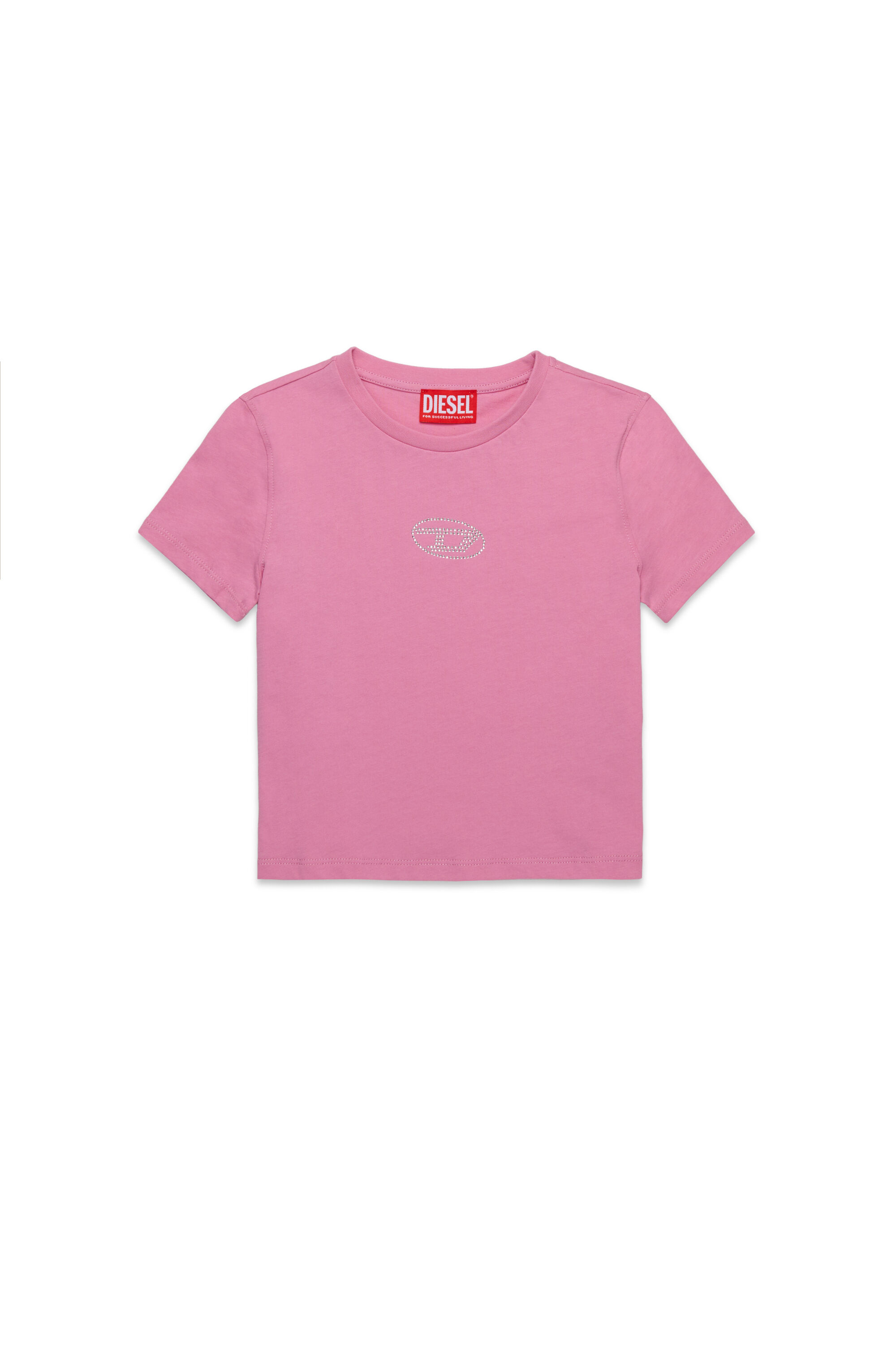 Diesel - TSLIGX, T-shirt con logo Oval D in strass Donna in Rosa - 1