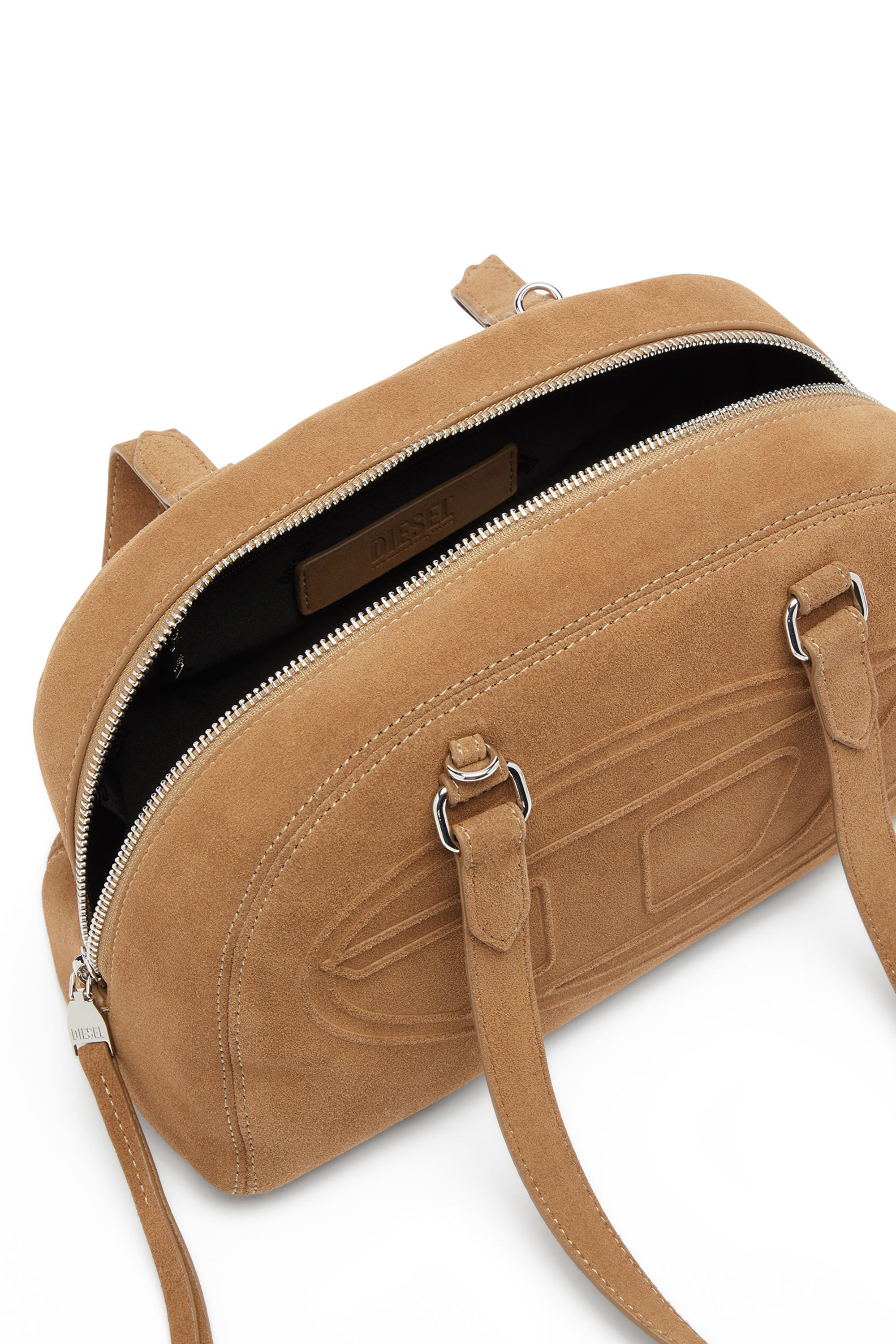 Diesel - 1DR DOME SHOULDER, 1DR Dome- Borsa a spalla scamosciata con Logo Oval D Unisex in Beige - 4