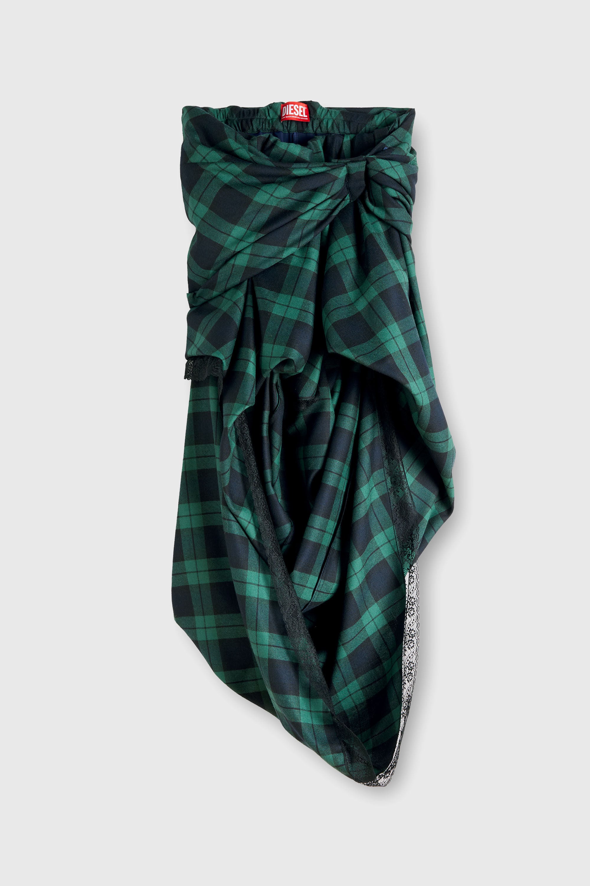 Diesel - O-WINNY, Gonna midi tartan drappeggiata con bordo in pizzo Donna in Multicolor - 2