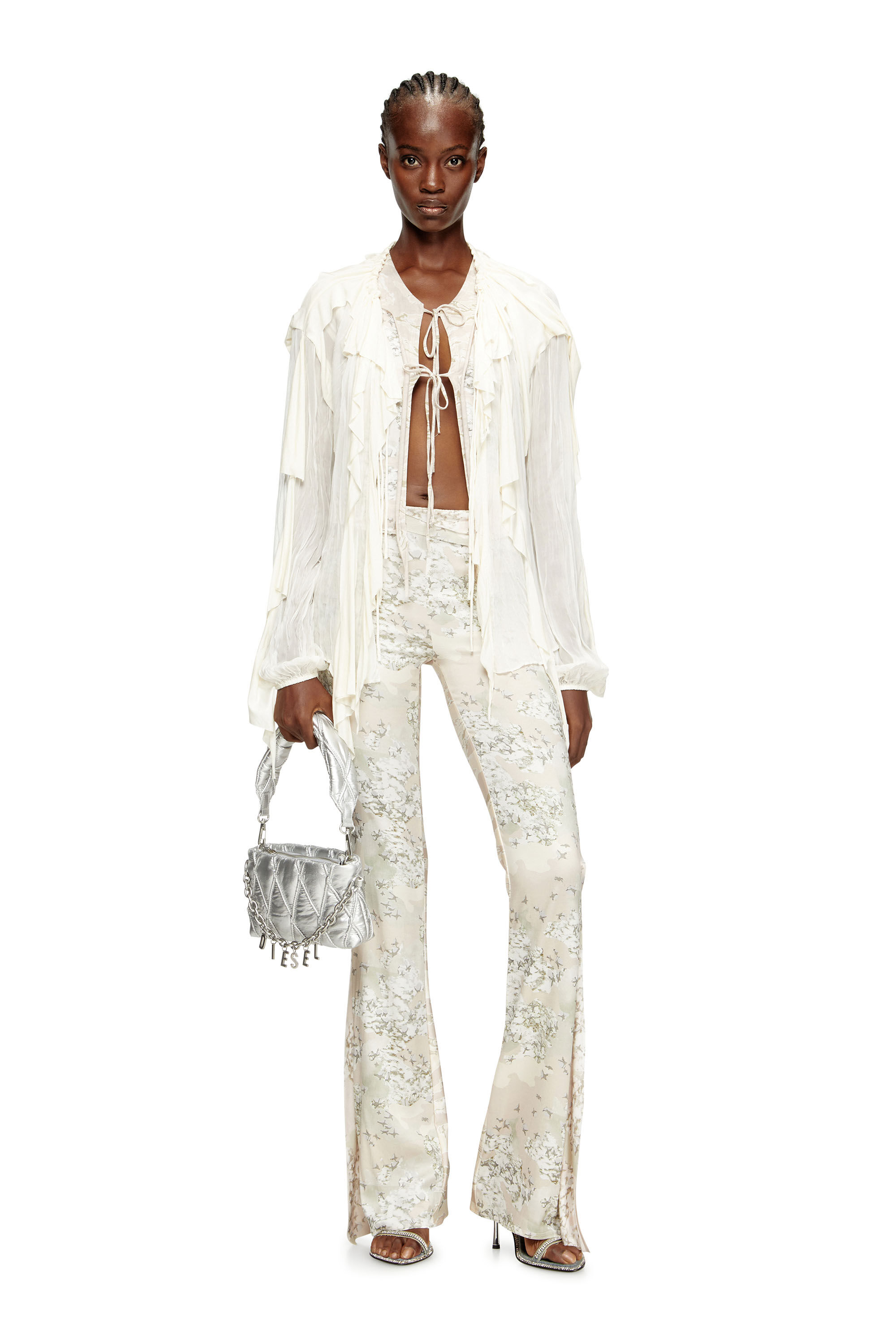 Diesel - C-LASSY, Blusa con balze in mussola crinkle Donna in Bianco - 1