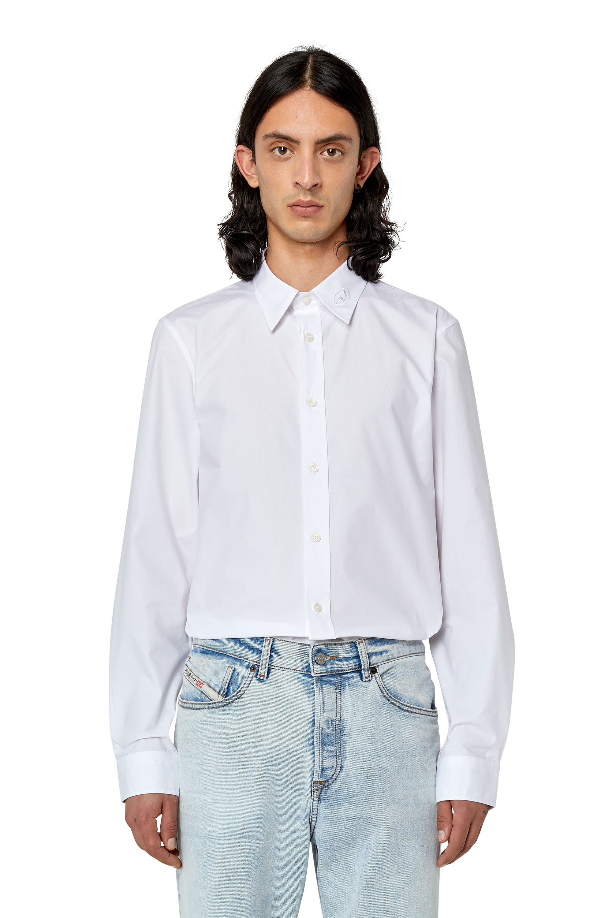 Diesel - S-BEN-CL-A, Camicia in cotone con logo ricamato tono su tono Uomo in Bianco - 3