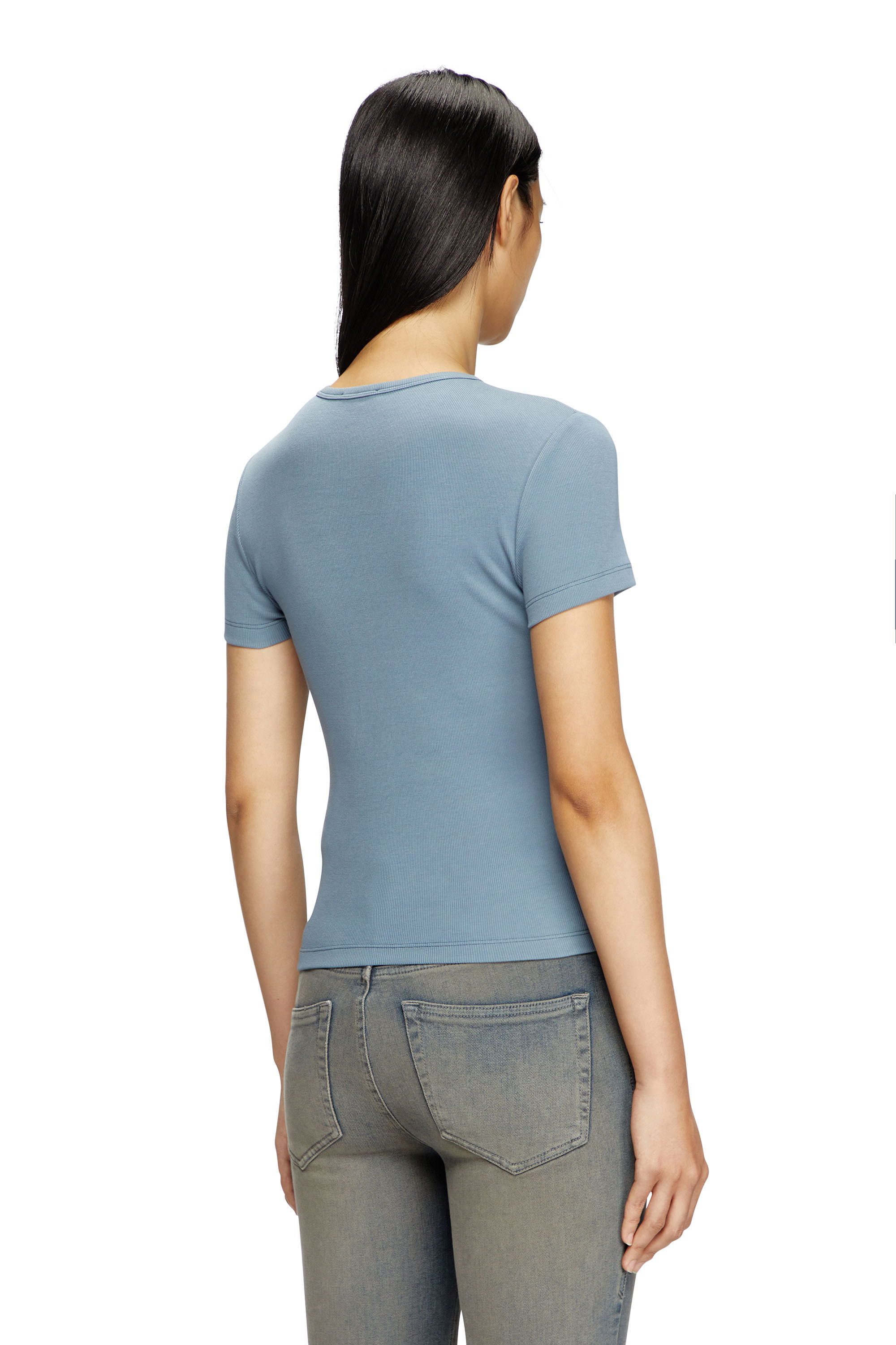 Diesel - T-ELE-LONG-D, T-shirt con patch logo D Donna in Blu - 4
