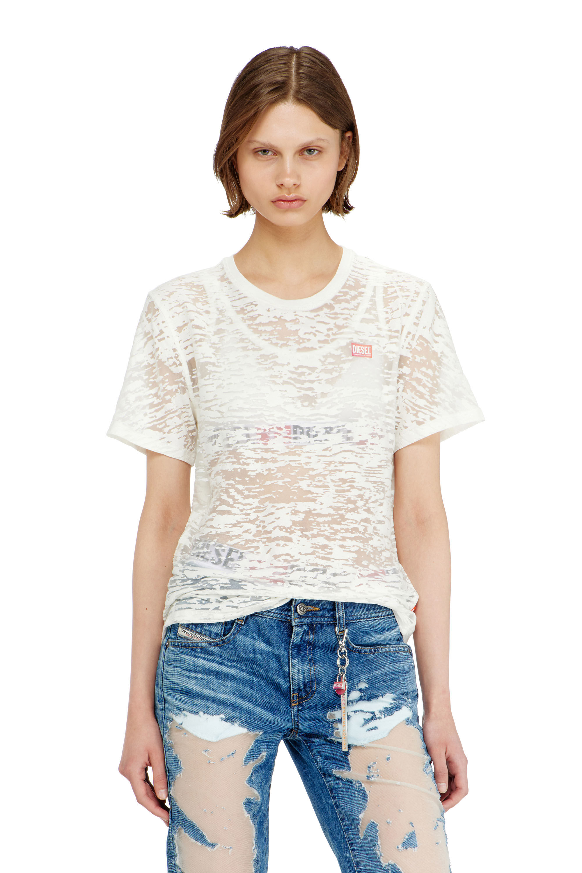 Diesel - PR-T-NOTS-MATI-R, T-shirt in jersey devor&eacute; all-over Unisex in Bianco - 5