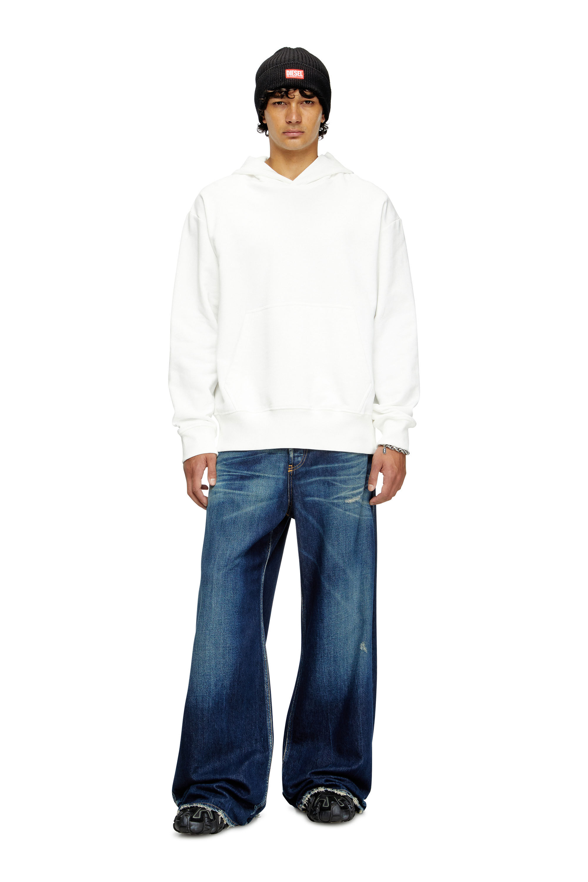 Diesel - S-MACS-HOOD-MEGOVAL-D, Hoodie con ricamo logo Uomo in Bianco - 1