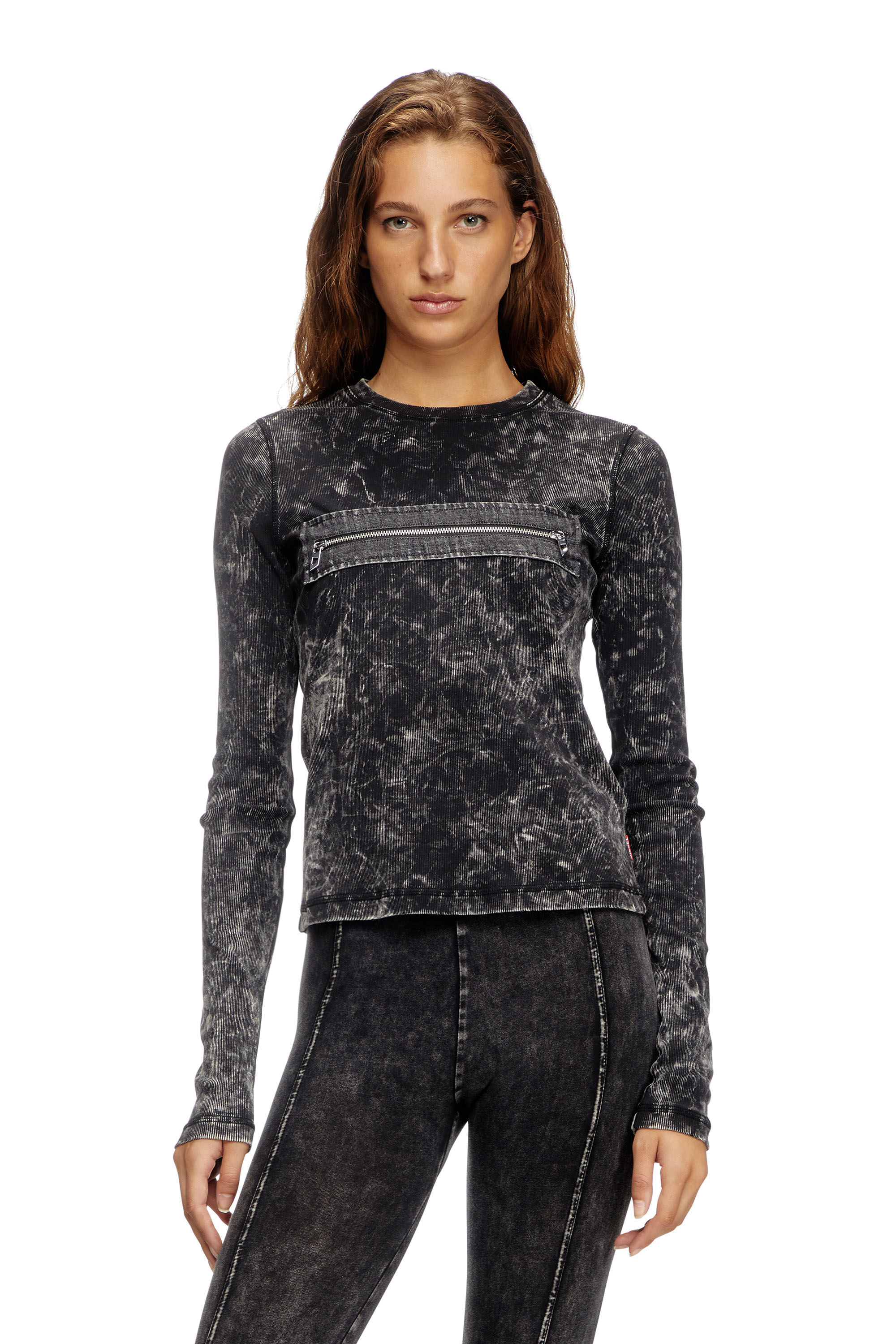 Diesel - T-ERCOLE, Top marmorizzato con zip e cut-out Donna in Nero - 3