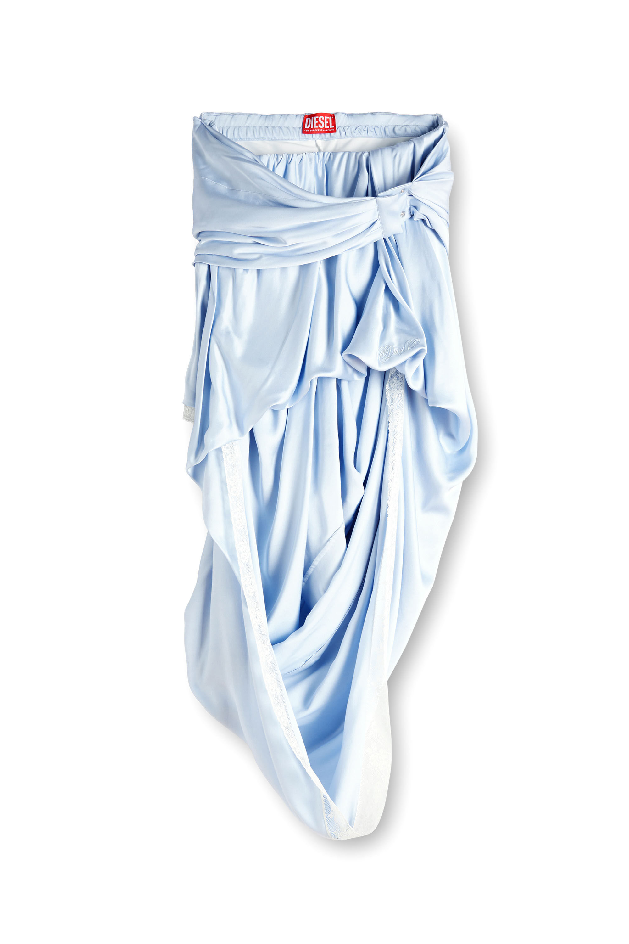Diesel - O-WANDA, Gonna midi in raso drappeggiato con bordo in pizzo Donna in Blu - 2