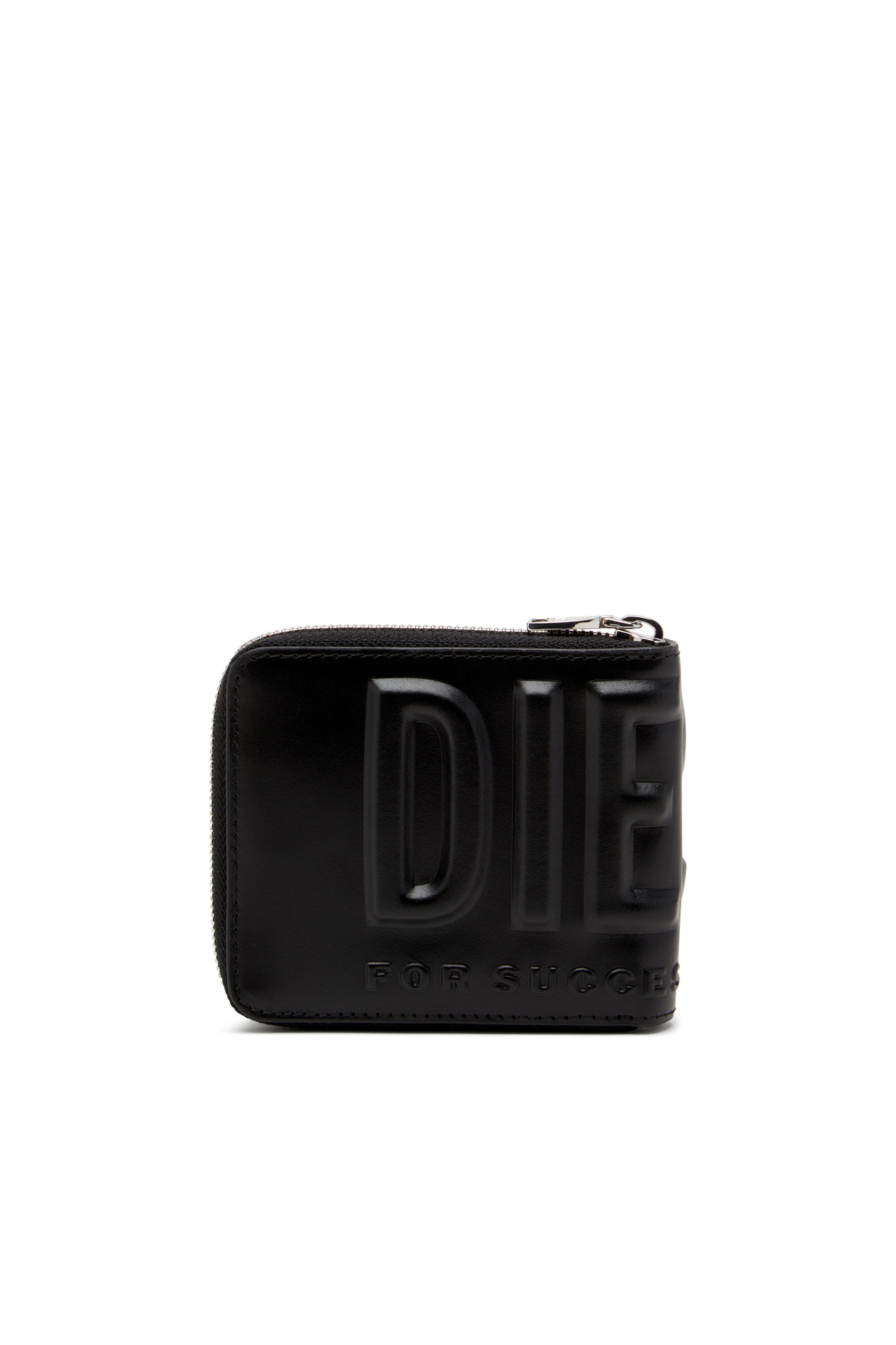 Portafoglio con zip in pelle con logo a rilievo | Diesel