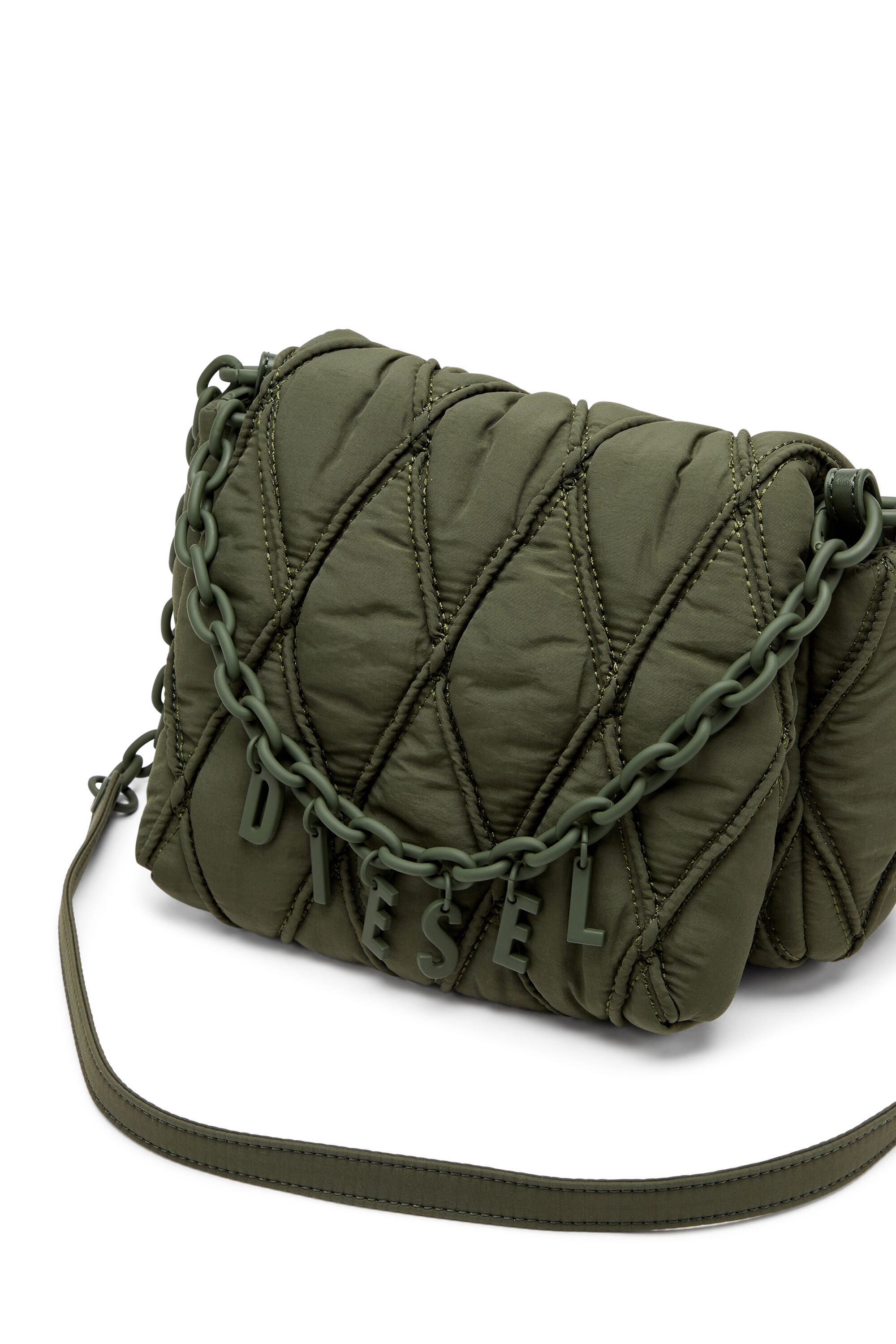 Diesel - CHARM-D SHOULDER S, Woman's Charm-D S-Small shoulder bag in quilted nylon in Dark Green - 2