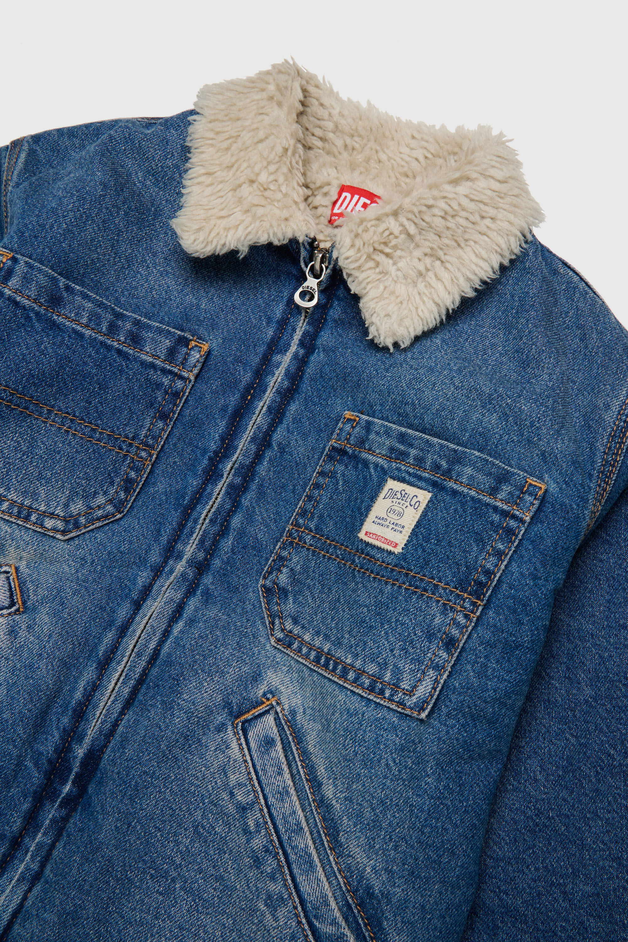 Diesel - JOMOX-FUR, Man's Denim jacket with teddy fleece collar in Medium blue - 3