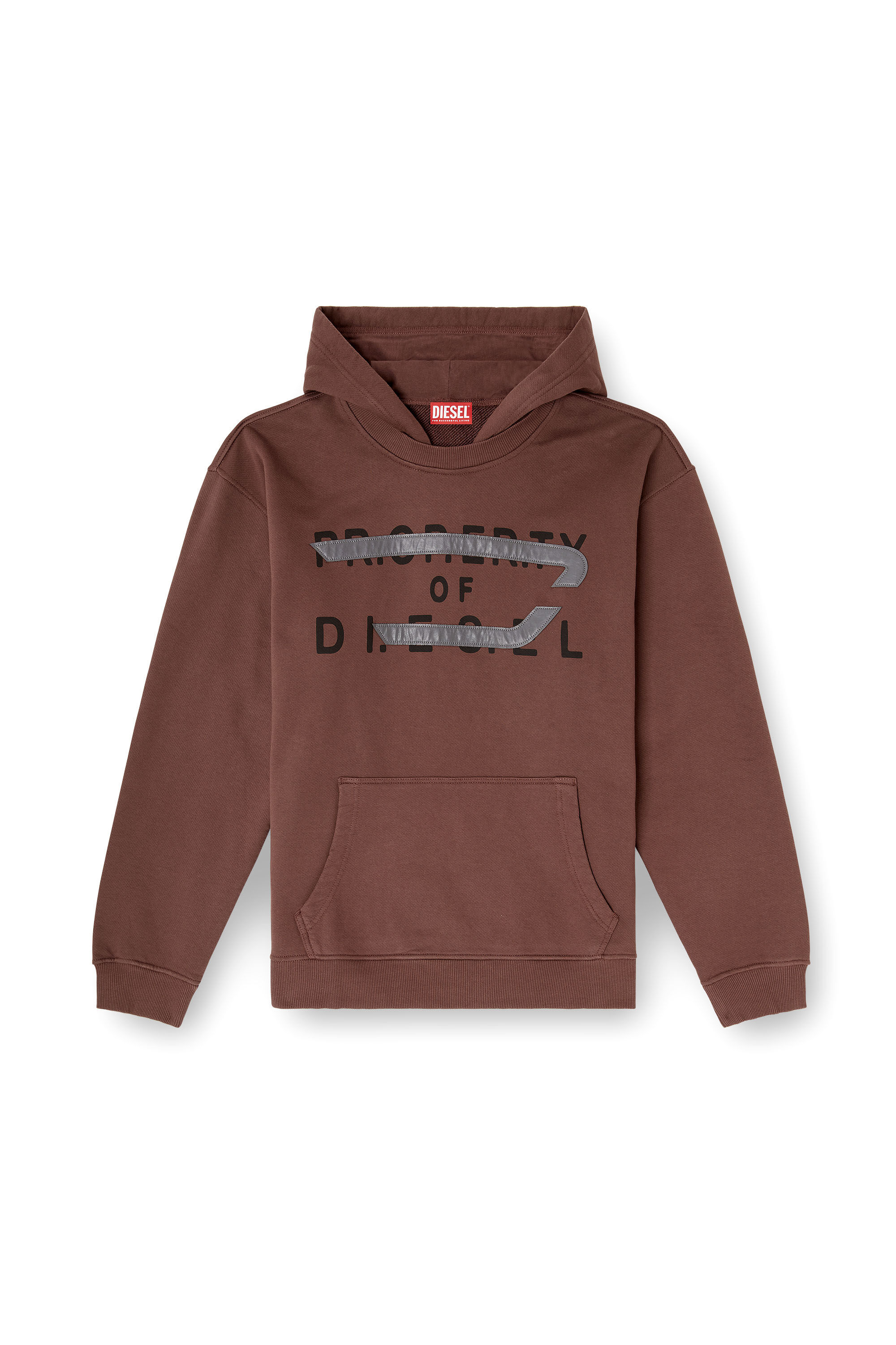 Diesel - S-NORMAN-HOOD, Felpa in cotone con applicazione a D Uomo in Marrone - 2